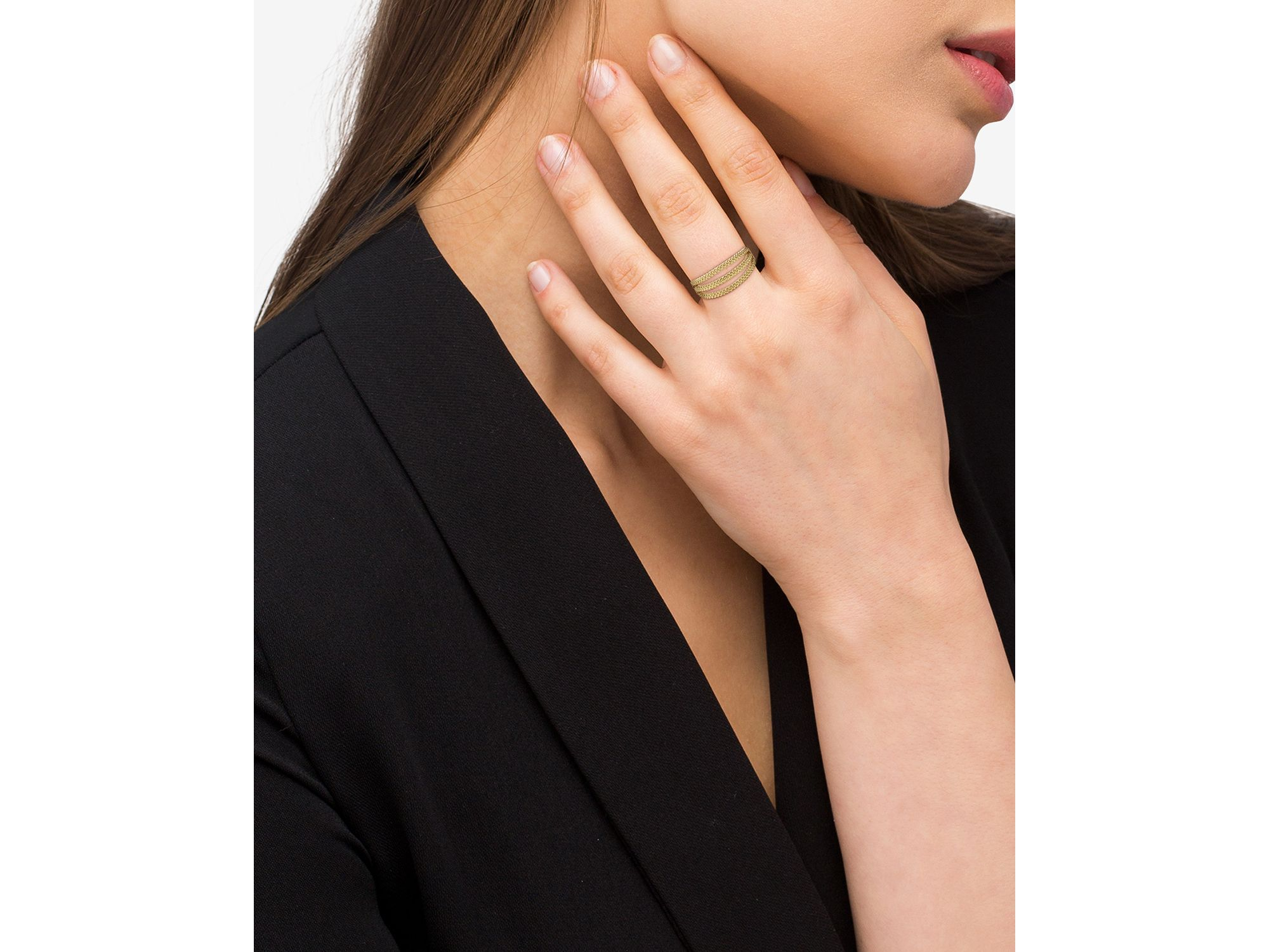 18K Yellow Gold Signature Caviar Triple Row Beaded Rings — Image 3