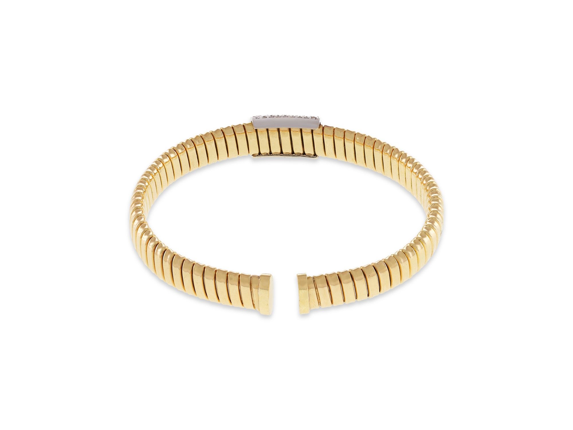 18K Yellow Gold Via Mercanti Tubogas Diamond Cylinder Bangle Bracelet — Image 3