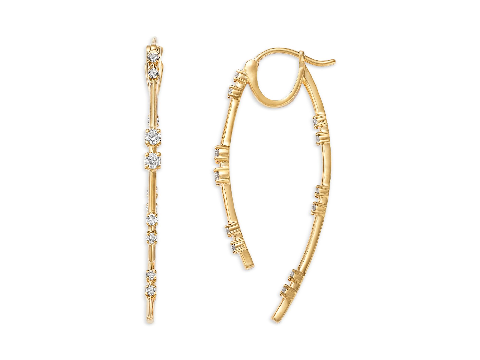Diamond Huggie Hoop Drop Earrings in 14K Yellow Gold, 0.70 tcw — Image 3
