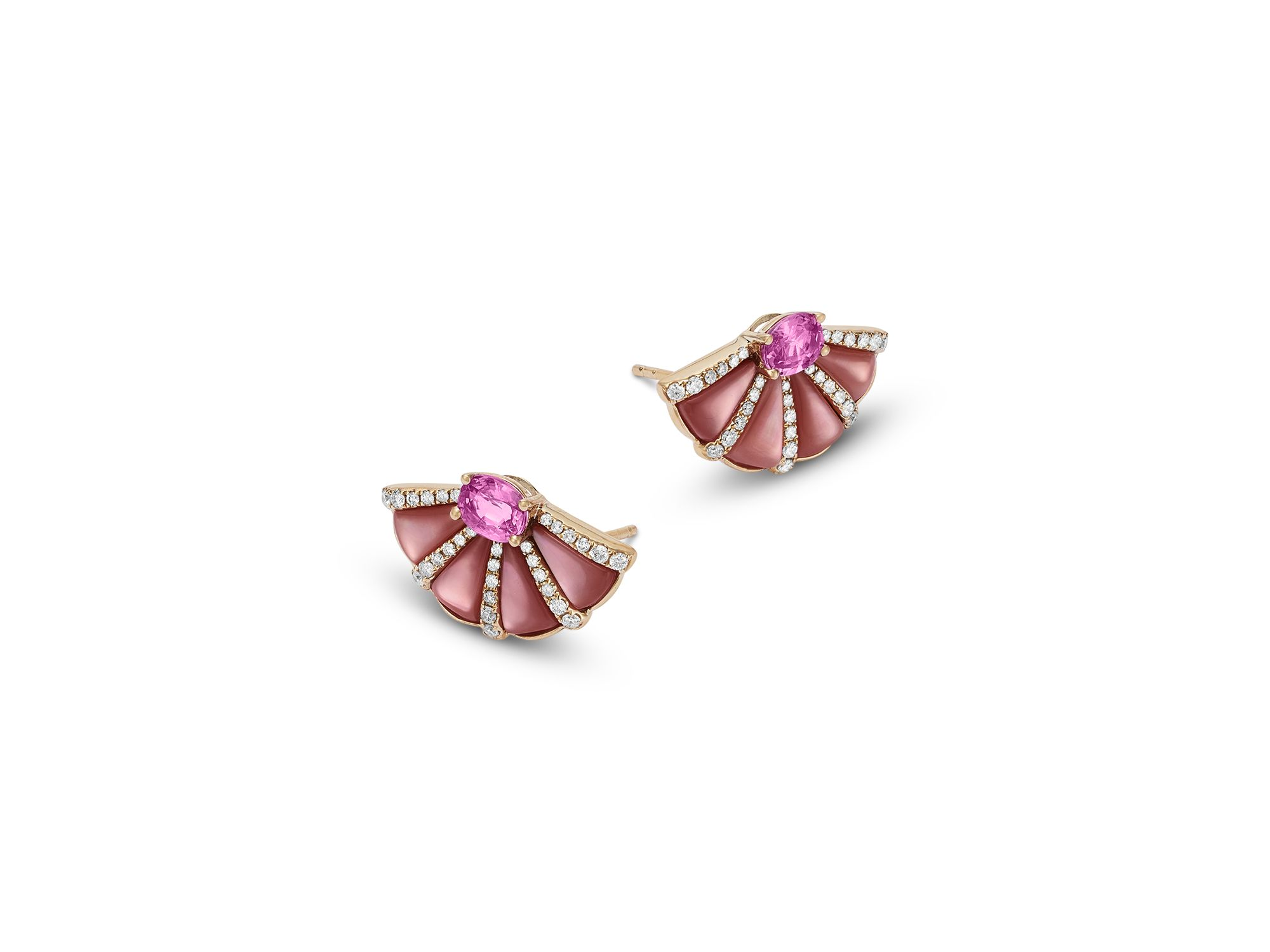 Multi Sapphire & Diamond Stud Earrings in 14K Yellow Gold — Image 3