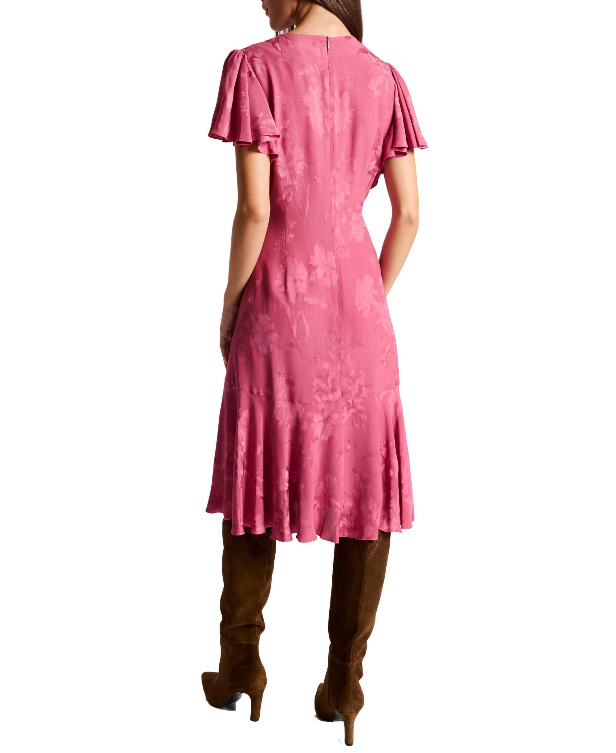 Grazia Flutter Sleeve Sheath Dress in Floral Jacquard — Image 3