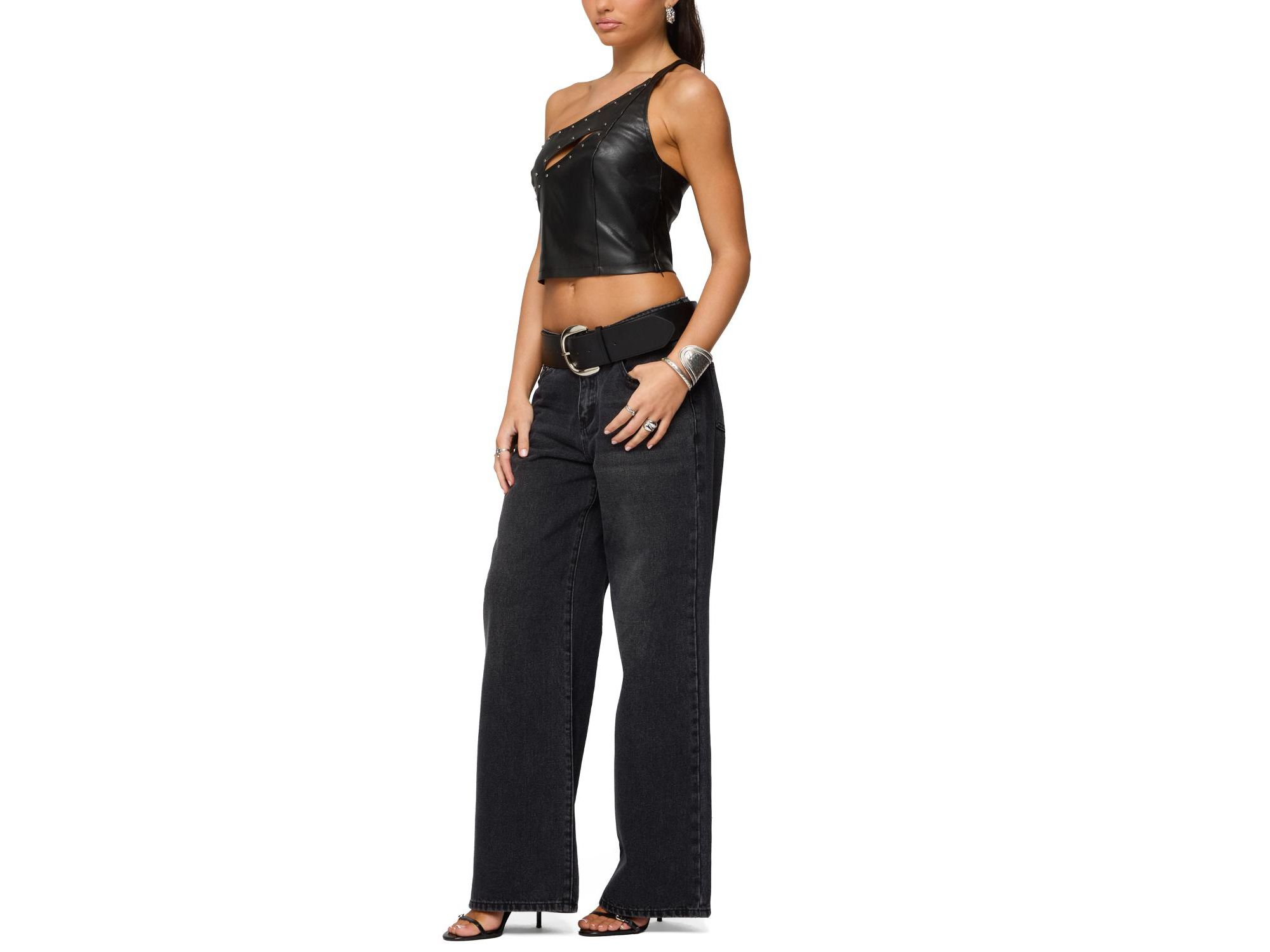 Asymmetric Cutout Faux Leather Top — Image 5