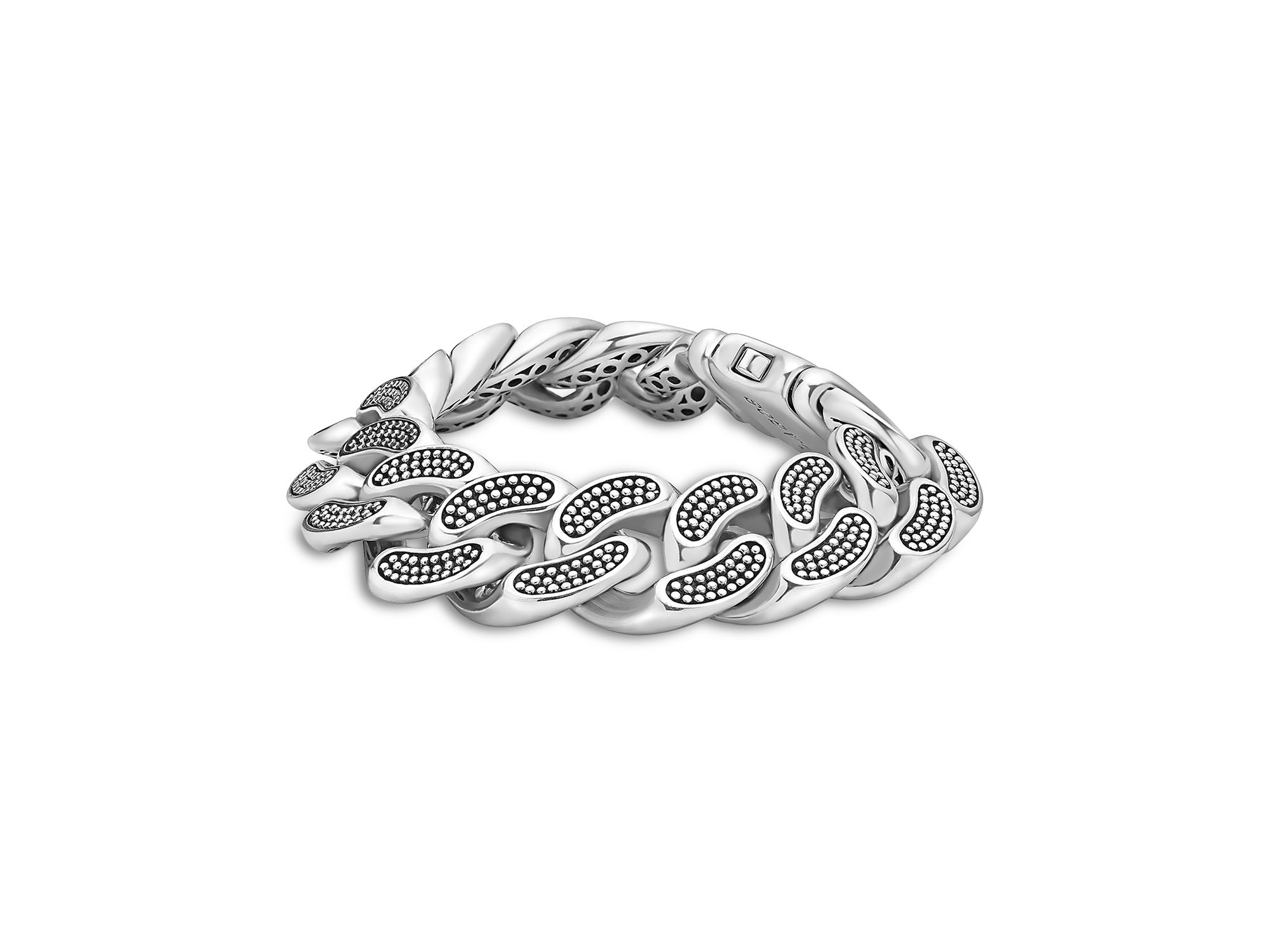 Men's Sterling Anthem Caviar Bead Wide Curb Link Bracelet — Image 4