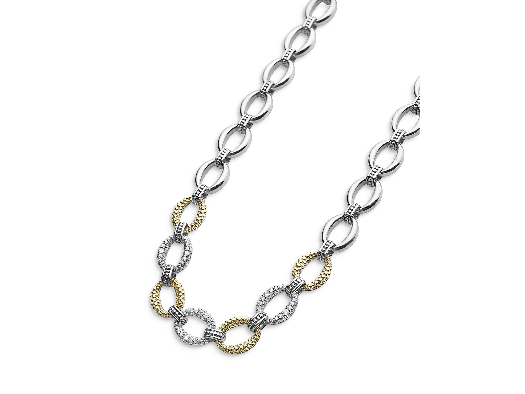 Sterling Silver & 18K Yellow Gold Caviar Luxe Diamond Link Necklace, 18" — Image 3