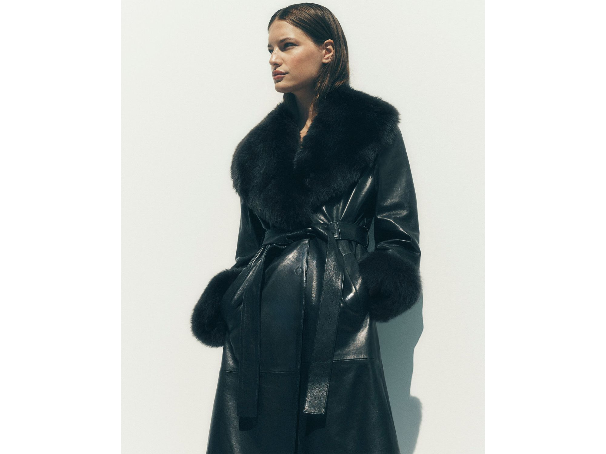 Leather Coat with Shearling Trim — Image 4