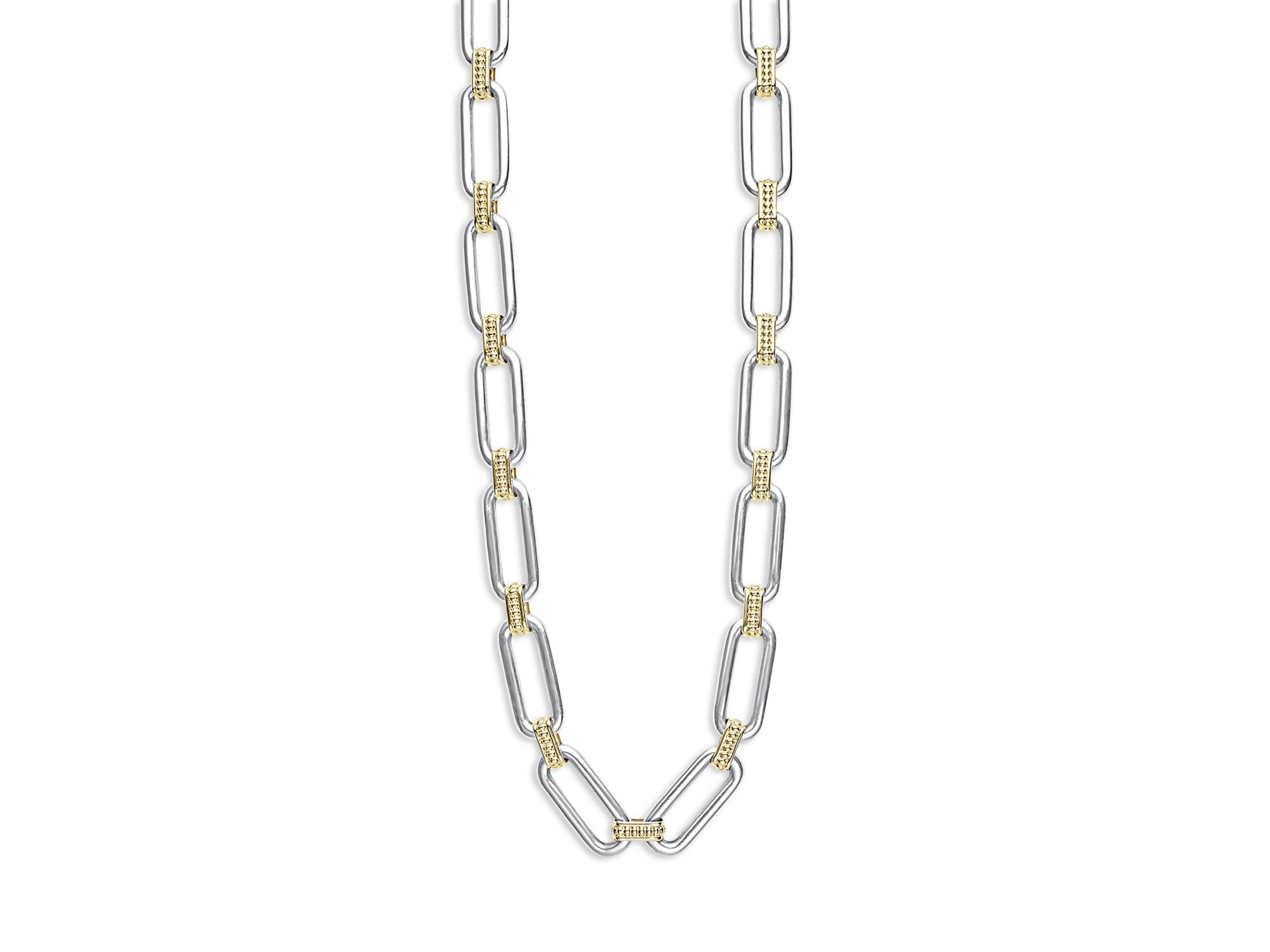 18K Yellow & Sterling Silver Signature Caviar Oval Link & Bead Statement Necklace, 18" — Image 5