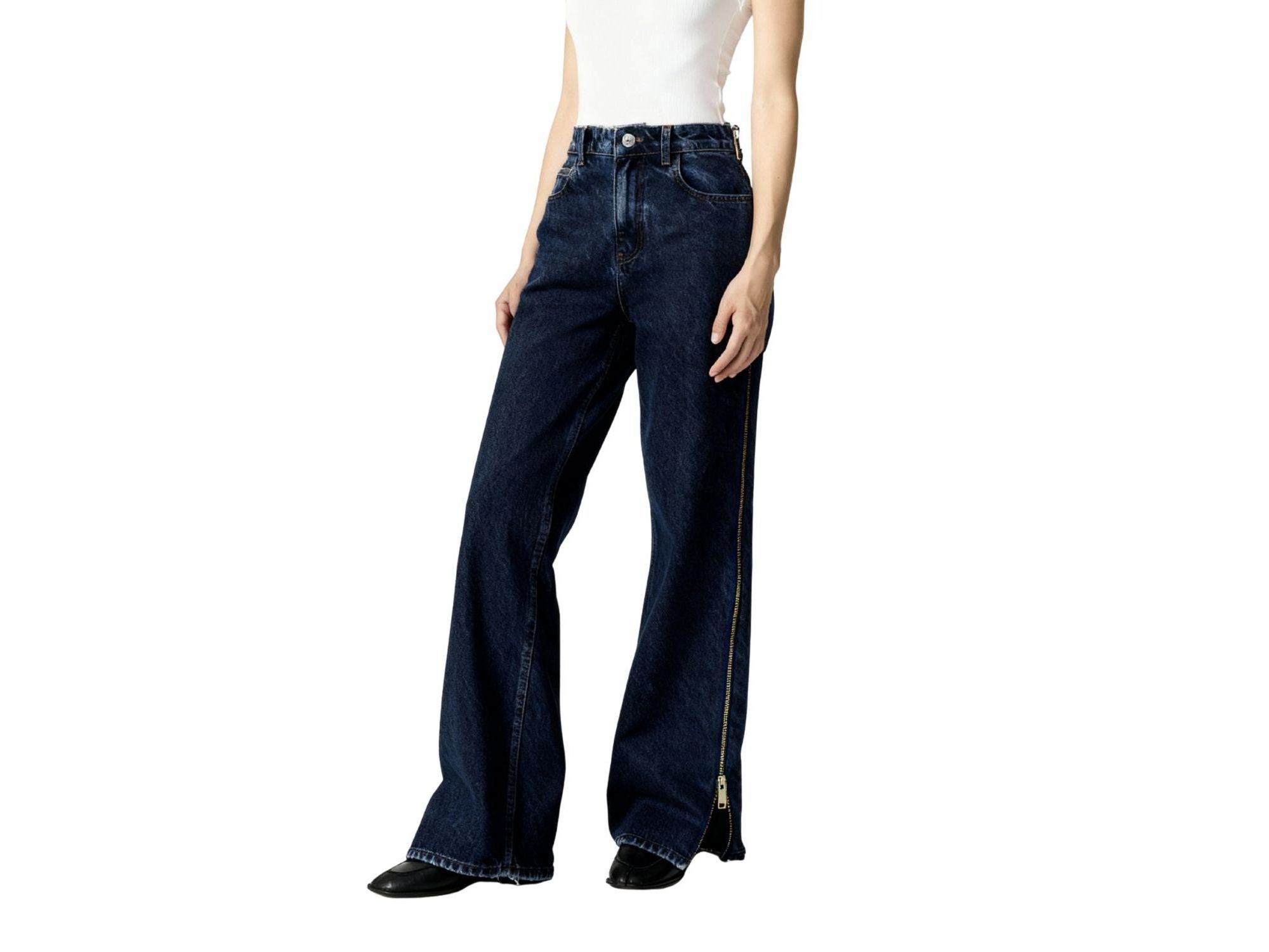 Zip Accent Straight-Leg Denim Pants in Dark Wash — Image 5