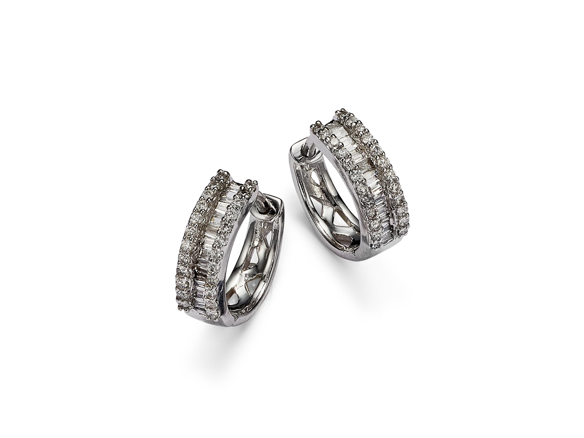 Diamond Baguette Hoop Earrings in 14K White Gold, 0.25 tcw — Image 4
