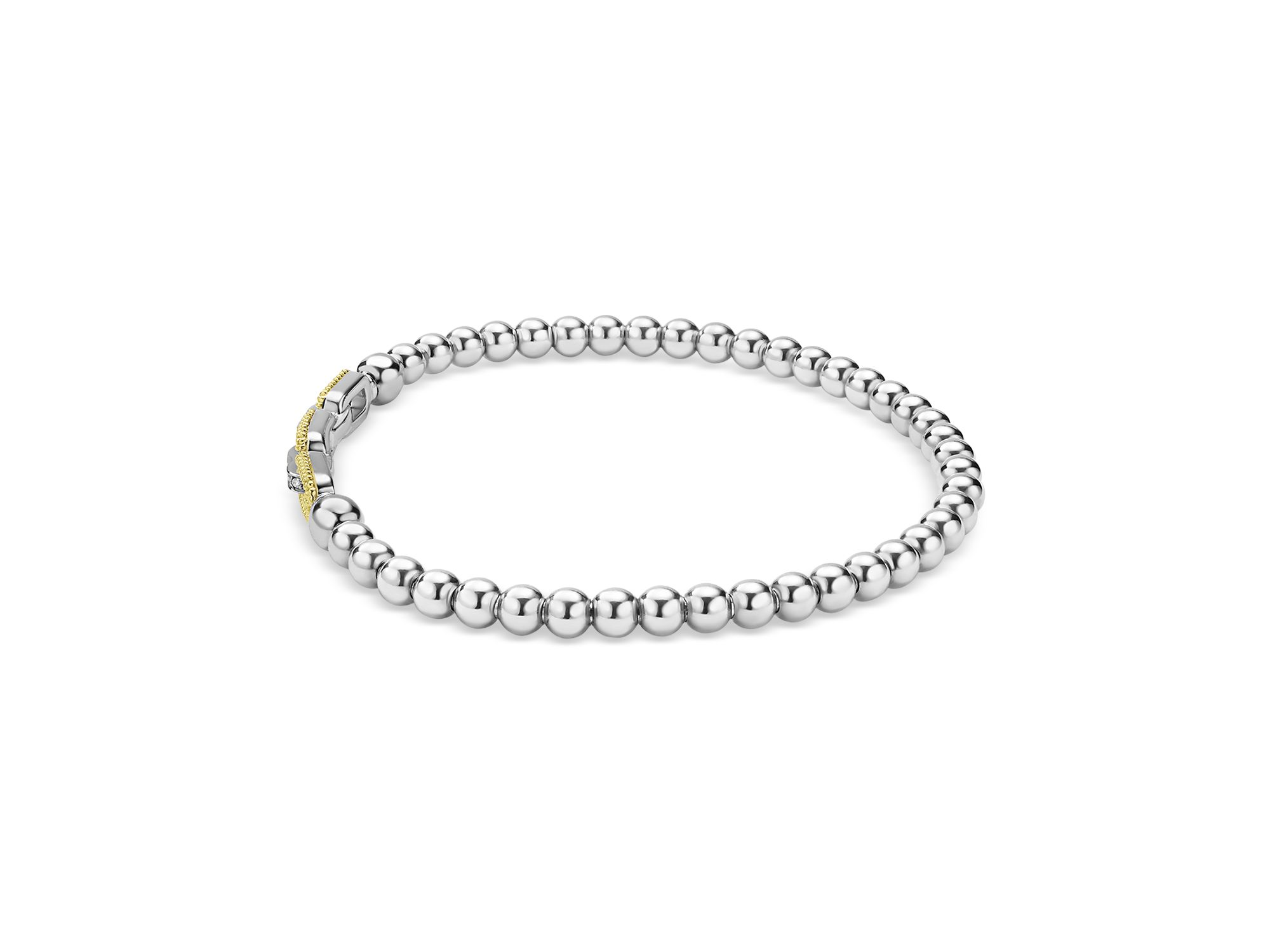 18K Yellow Gold & Sterling Caviar Lux Diamond Beaded Stretch Bracelet — Image 4
