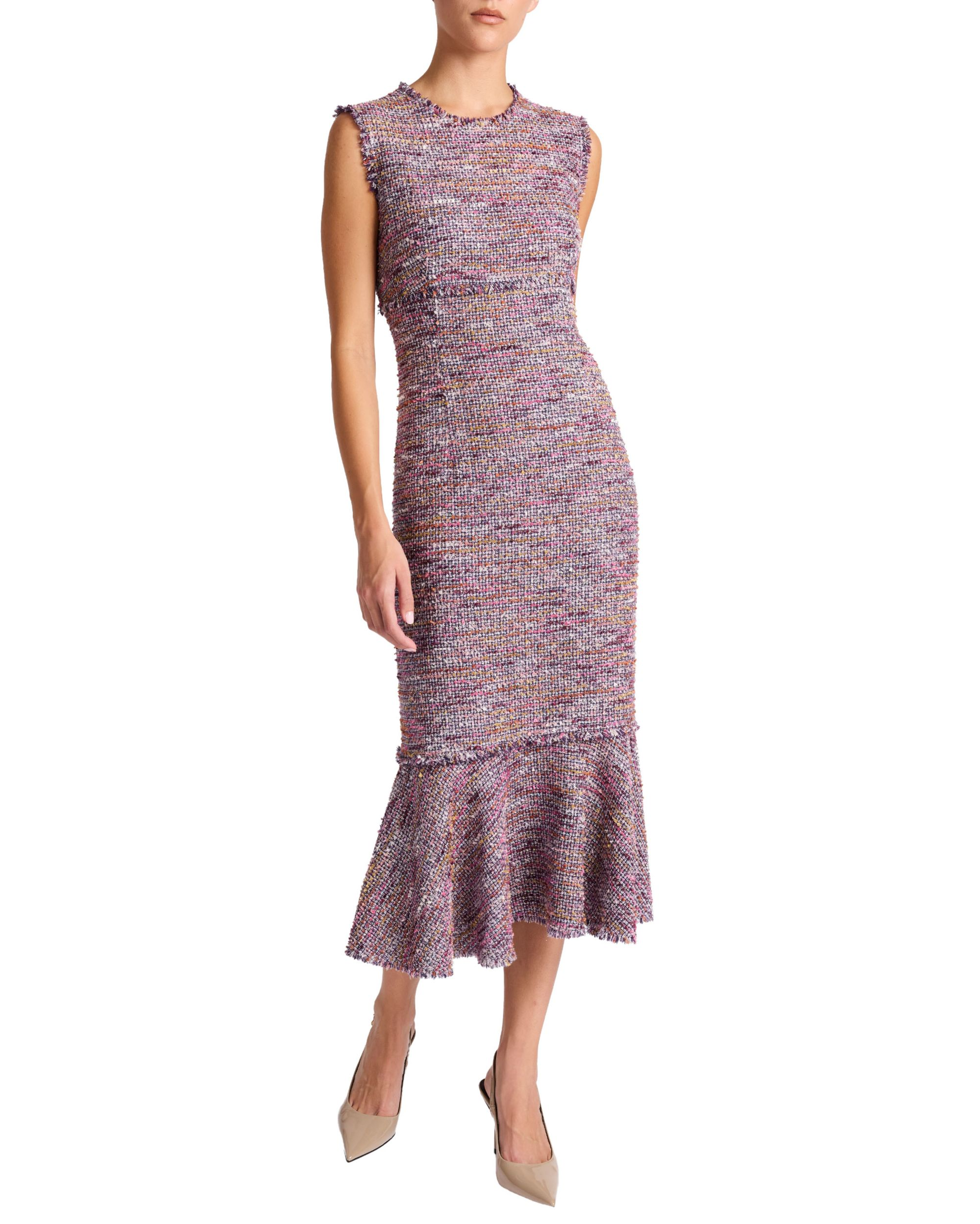 Andi Sleeveless Tweed Midi Sheath Dress with Flared Skirt Panel — Image 5