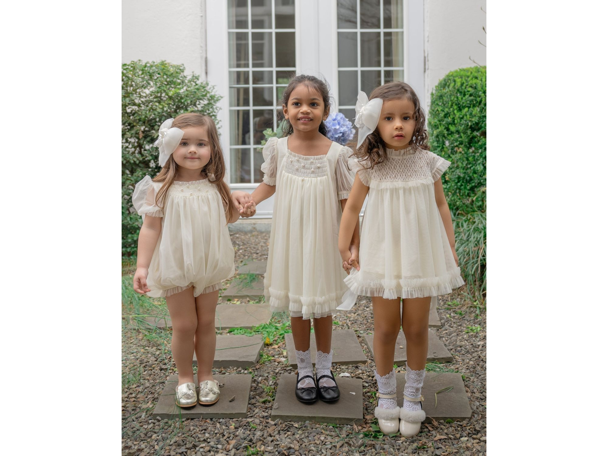 Unisex Bella Buttermilk Tulle Romper with Faux Pearl Beading — Image 3