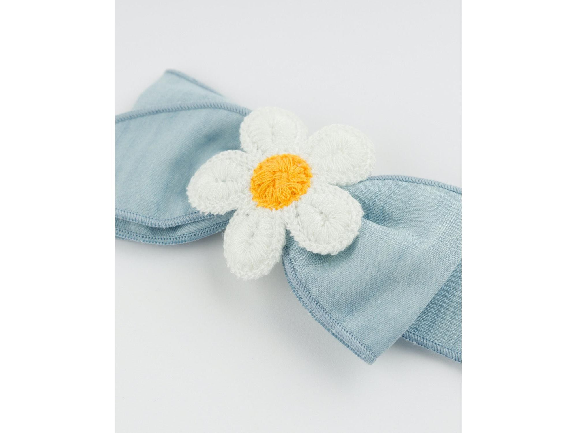 Scarlett Bow on Clip - Crochet Daisy on Denim - Baby — Image 3
