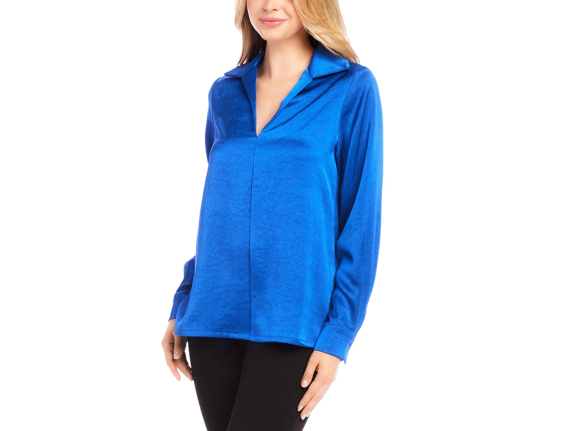 Collared Long Sleeve Satin Blouse — Image 3