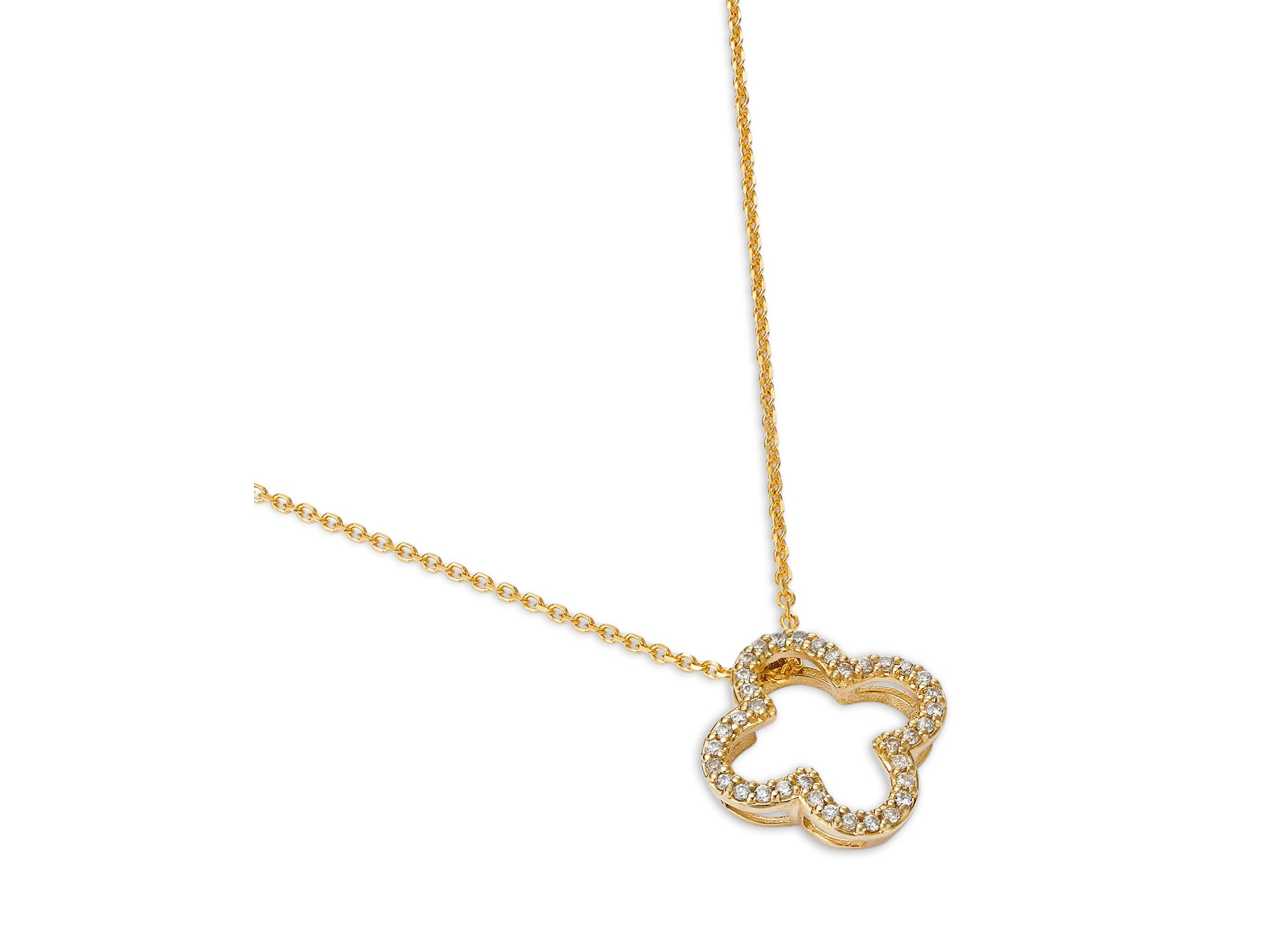 Diamond Openwork Clover Pendant Necklace in 14K Yellow Gold, 0.20 tcw — Image 3