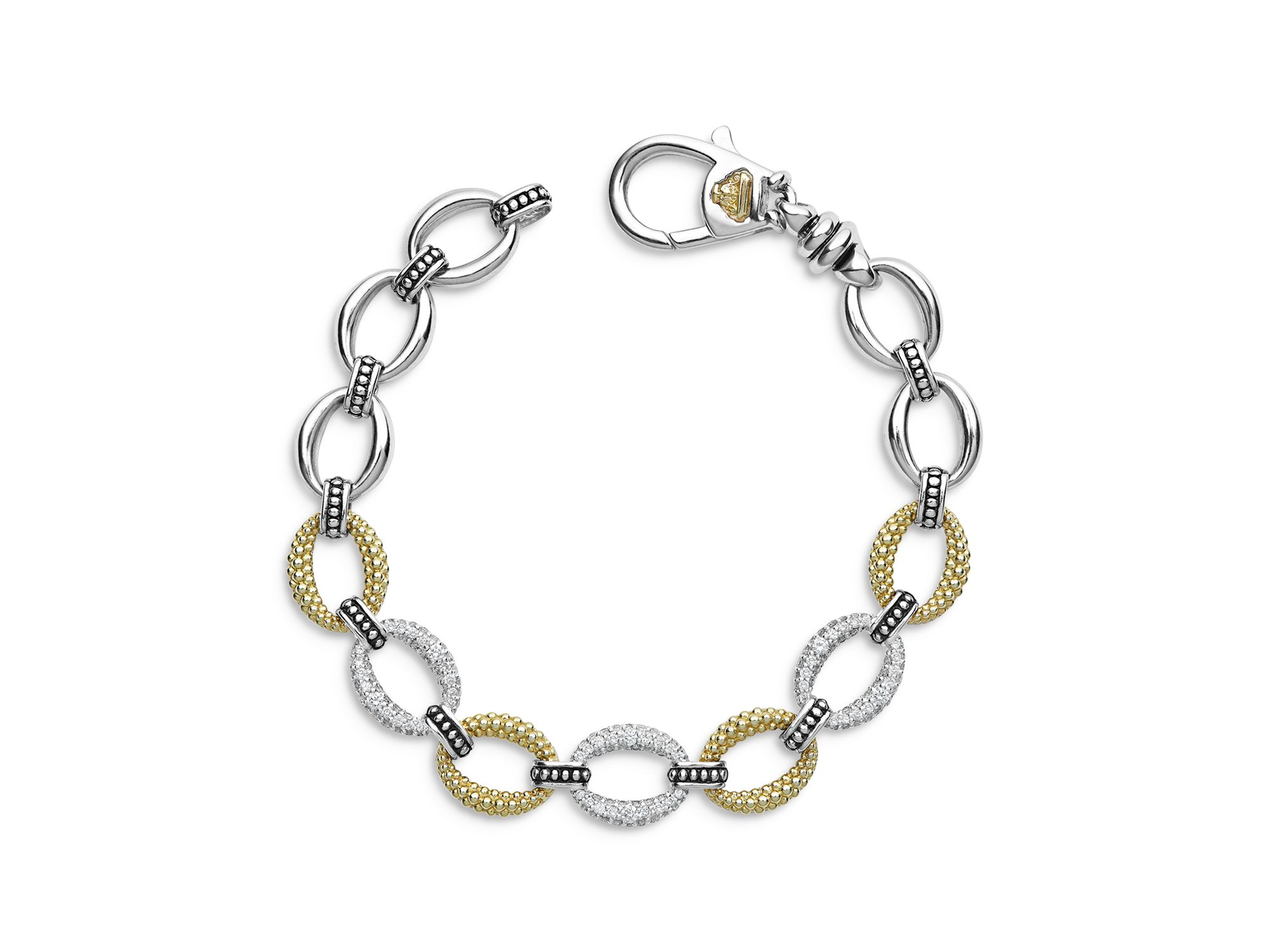 Sterling Silver & 18K Yellow Gold Caviar Luxe Diamond Link Bracelets — Image 3