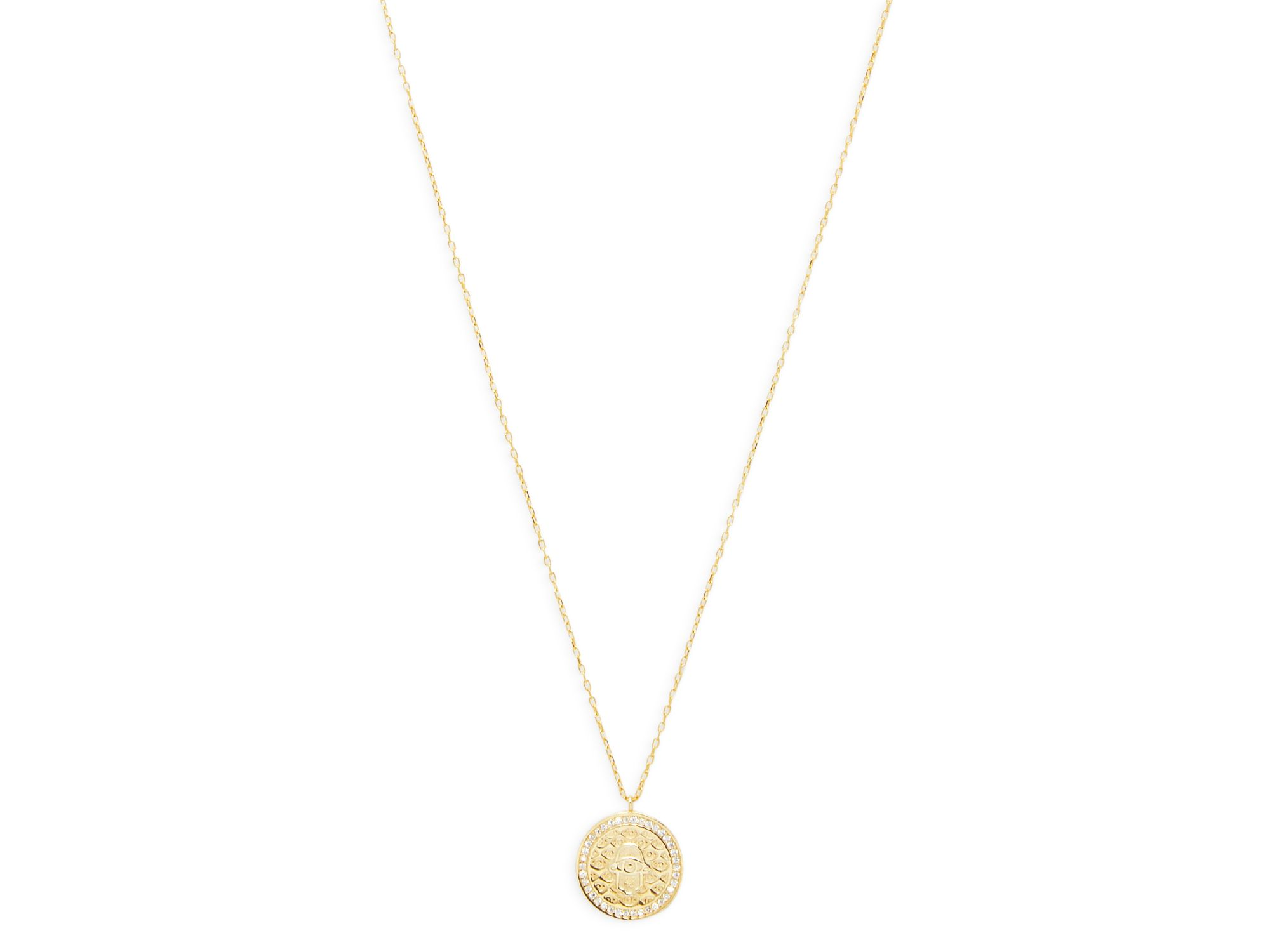 G Hamsa Pavé Evil Eye Pendant Necklace in 14K Gold Plated Sterling Silver, 16"-18" — Image 3