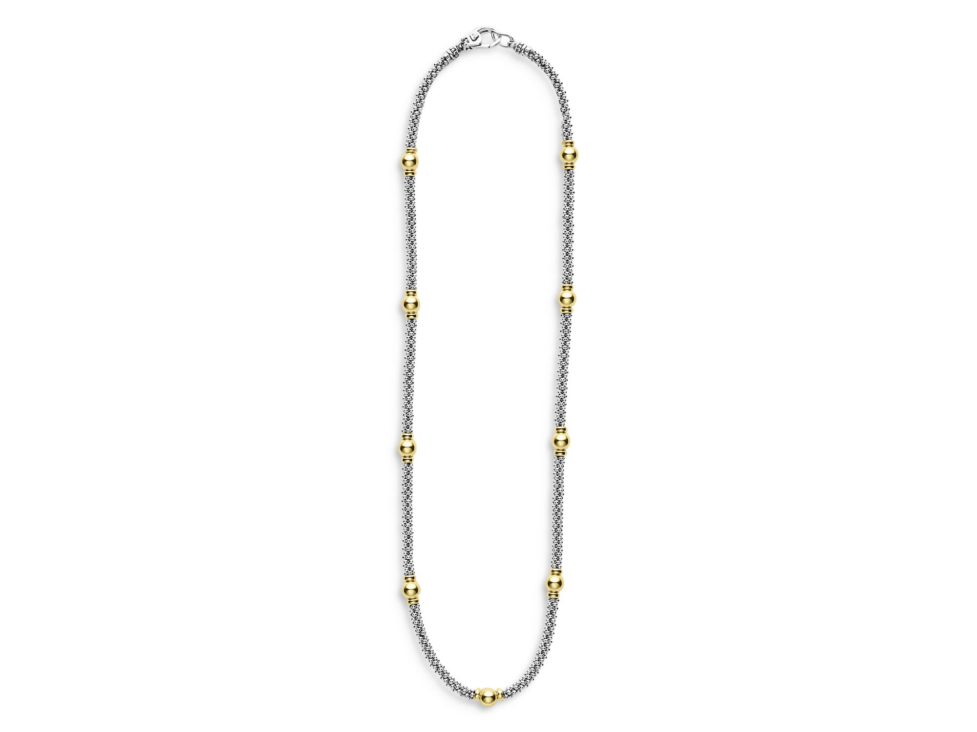 18K Yellow Gold & Sterling Silver Signature Caviar Bead Link Station Collar Necklace, 16" — Image 5