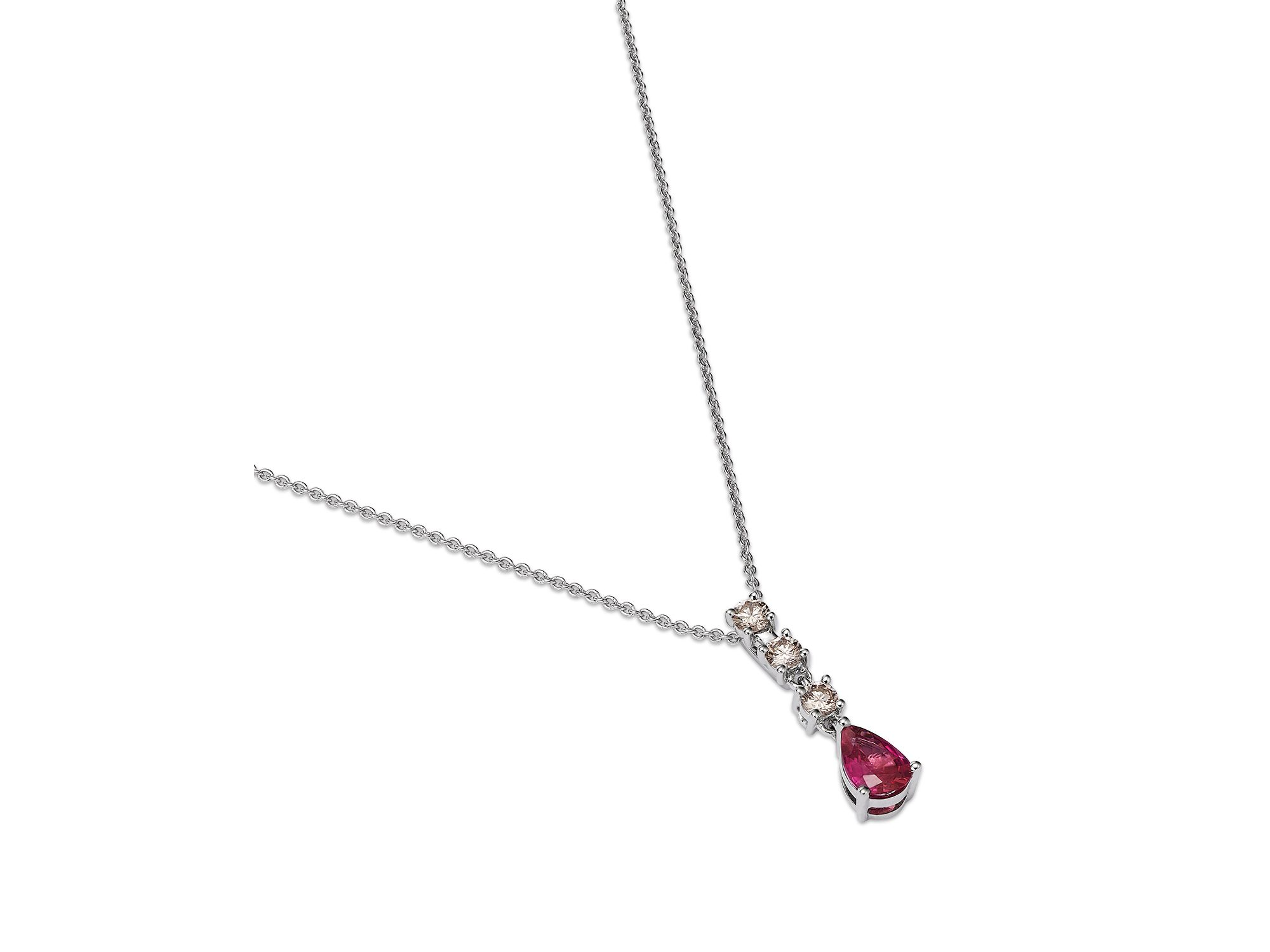 Ruby & Diamond Linear Pendant Necklace in 14K White Gold, 20" — Image 3