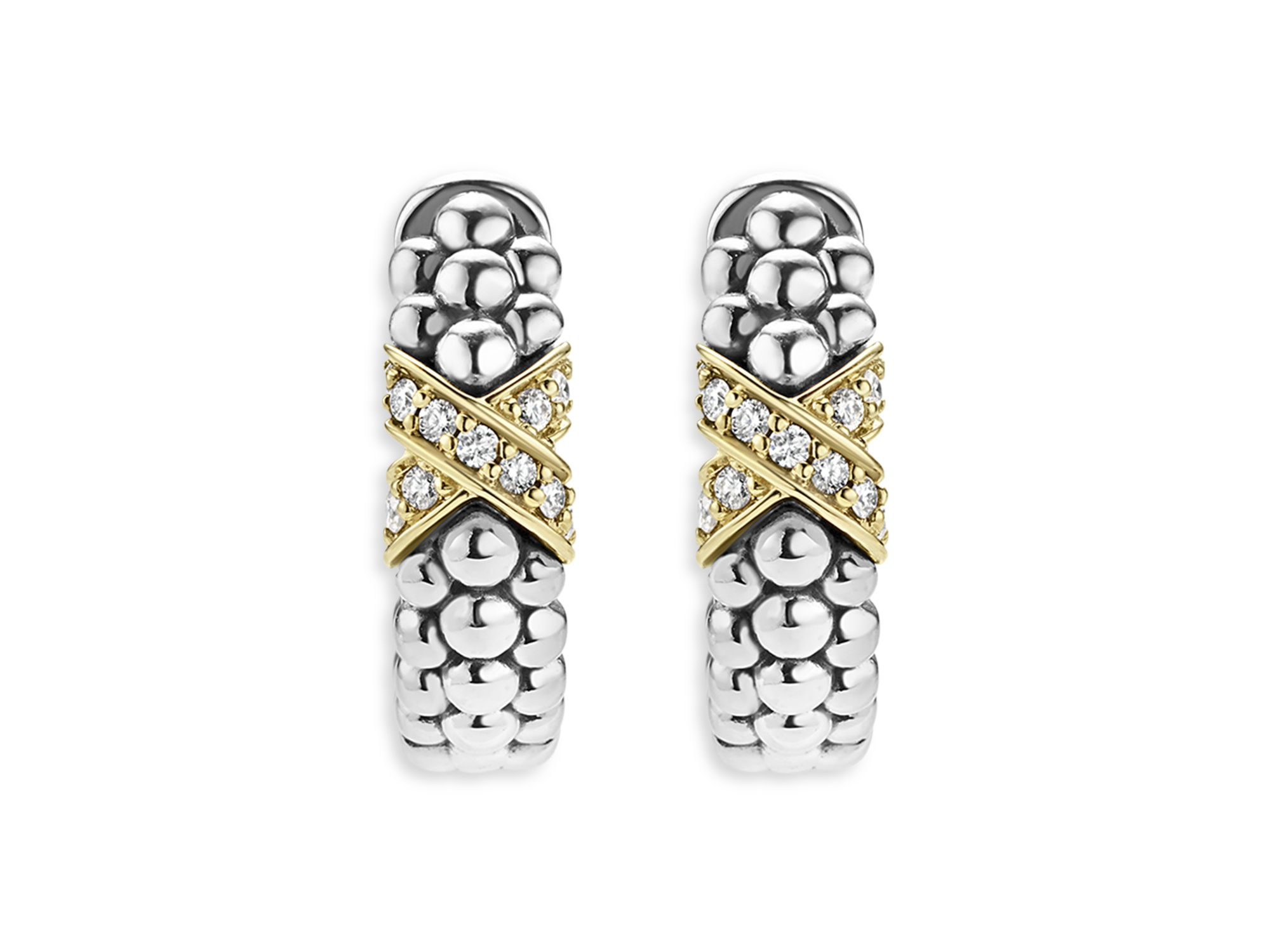 18K Yellow Gold & Sterling Silver Embrace Diamond X Small Hoop Earrings — Image 3