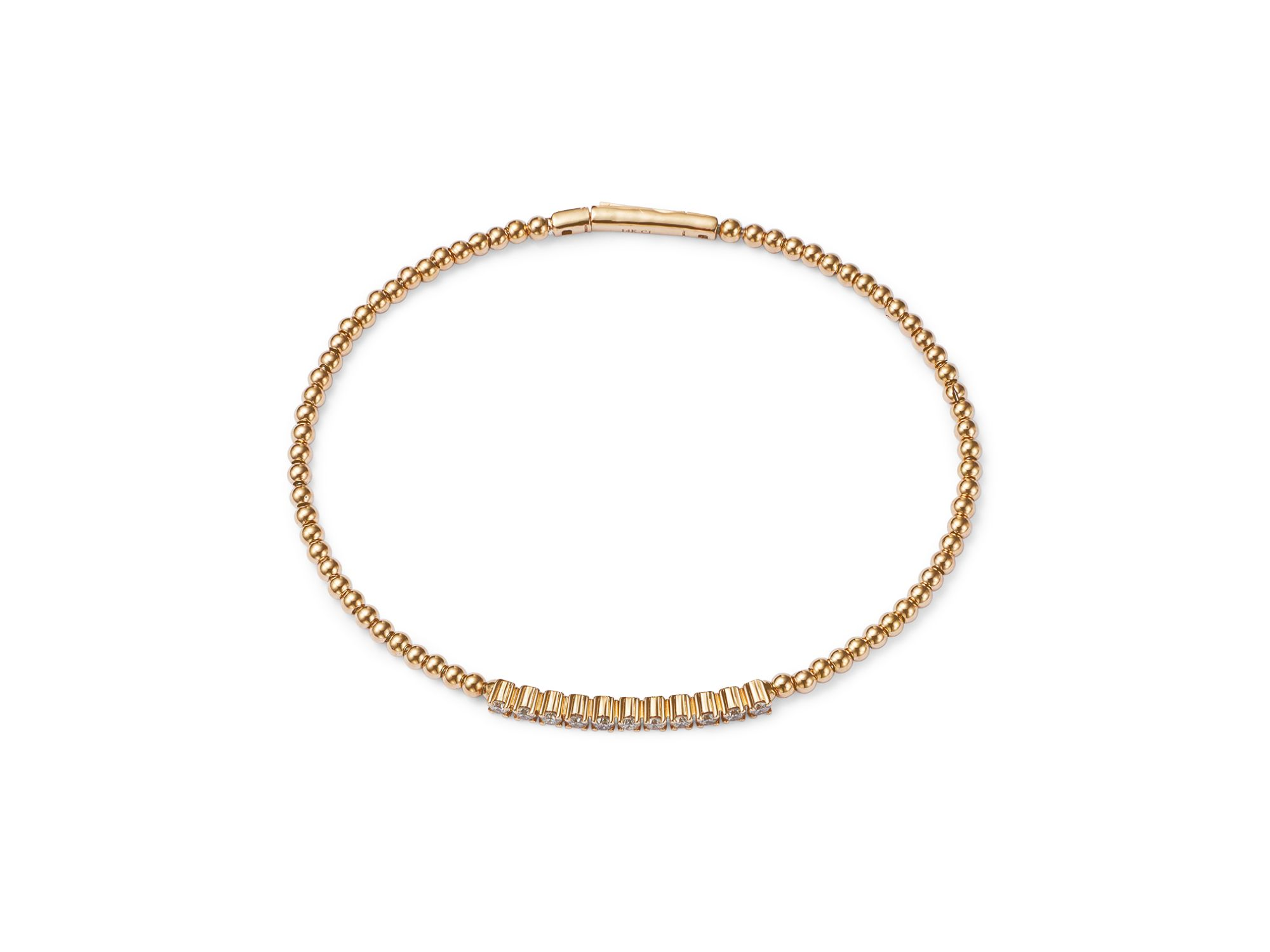 Diamond Station Bangle Bracelet in 14K Yellow Gold, 0.45 tcw — Image 4