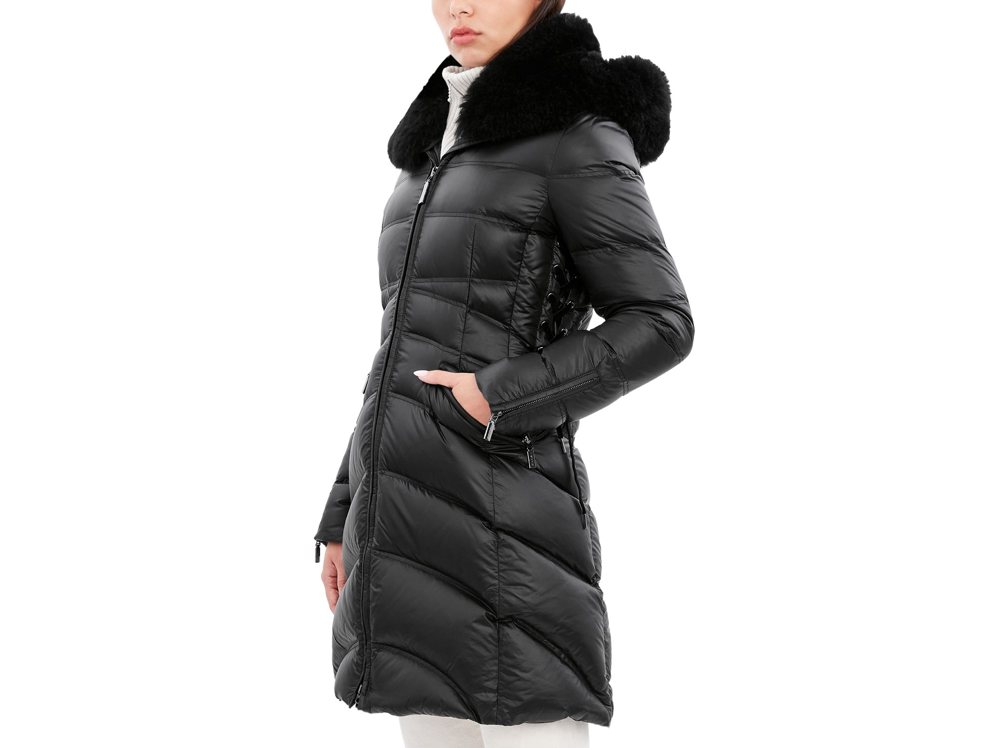 Cloe Shearling Hooded Quilted Coat — Image 3