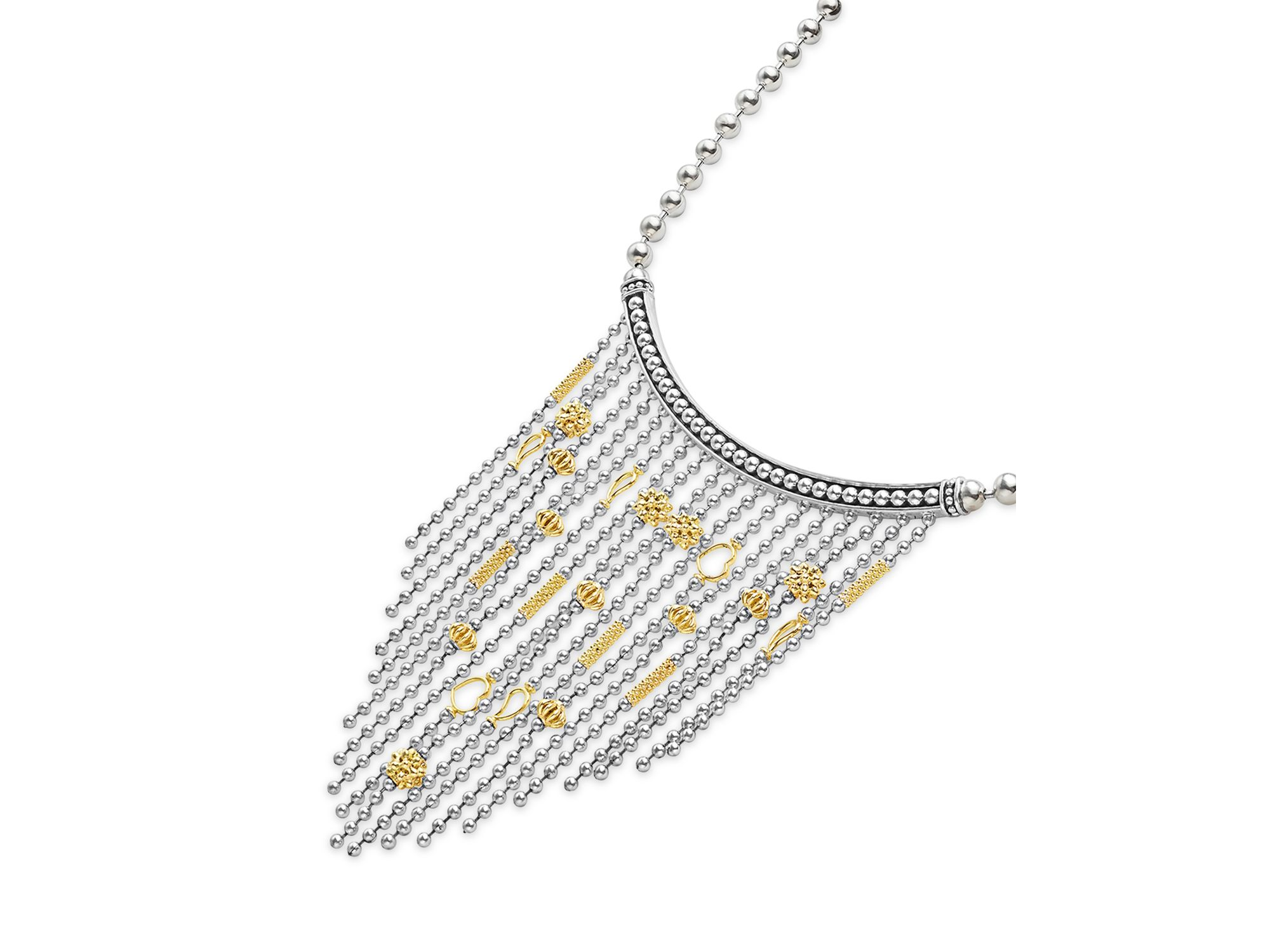 Sterling & 18K Yellow Gold Caviar Multi Strand Necklace, 16" — Image 3