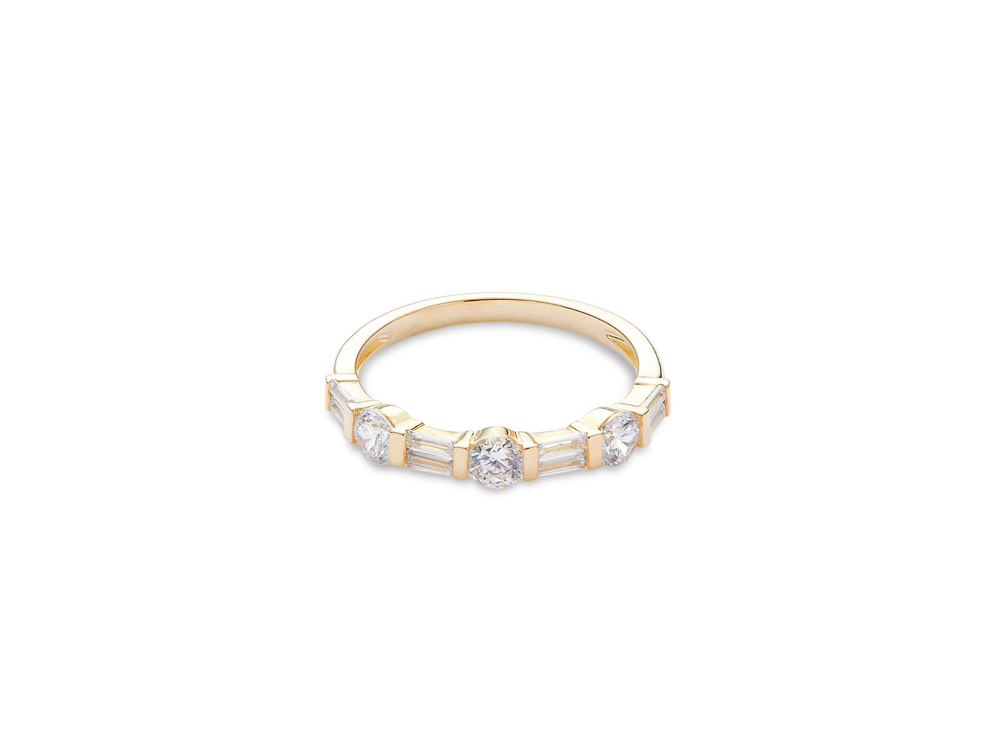 Diamond Round & Baguette Band in 14K Yellow Gold, 0.75 tcw — Image 3