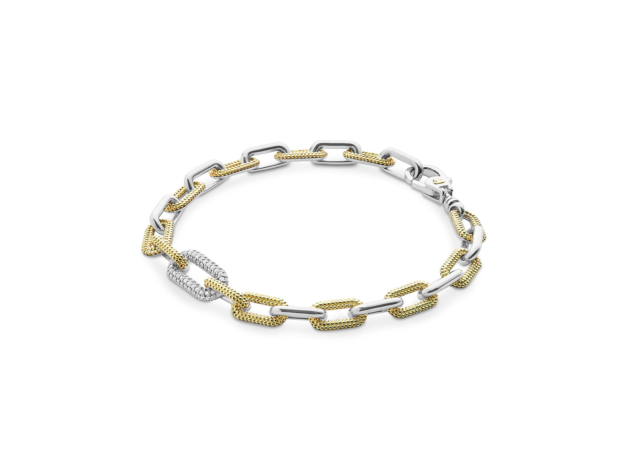 18K Yellow Gold & Silver Caviar Lux-Clip Diamond Link Bracelet - Exclusive — Image 5