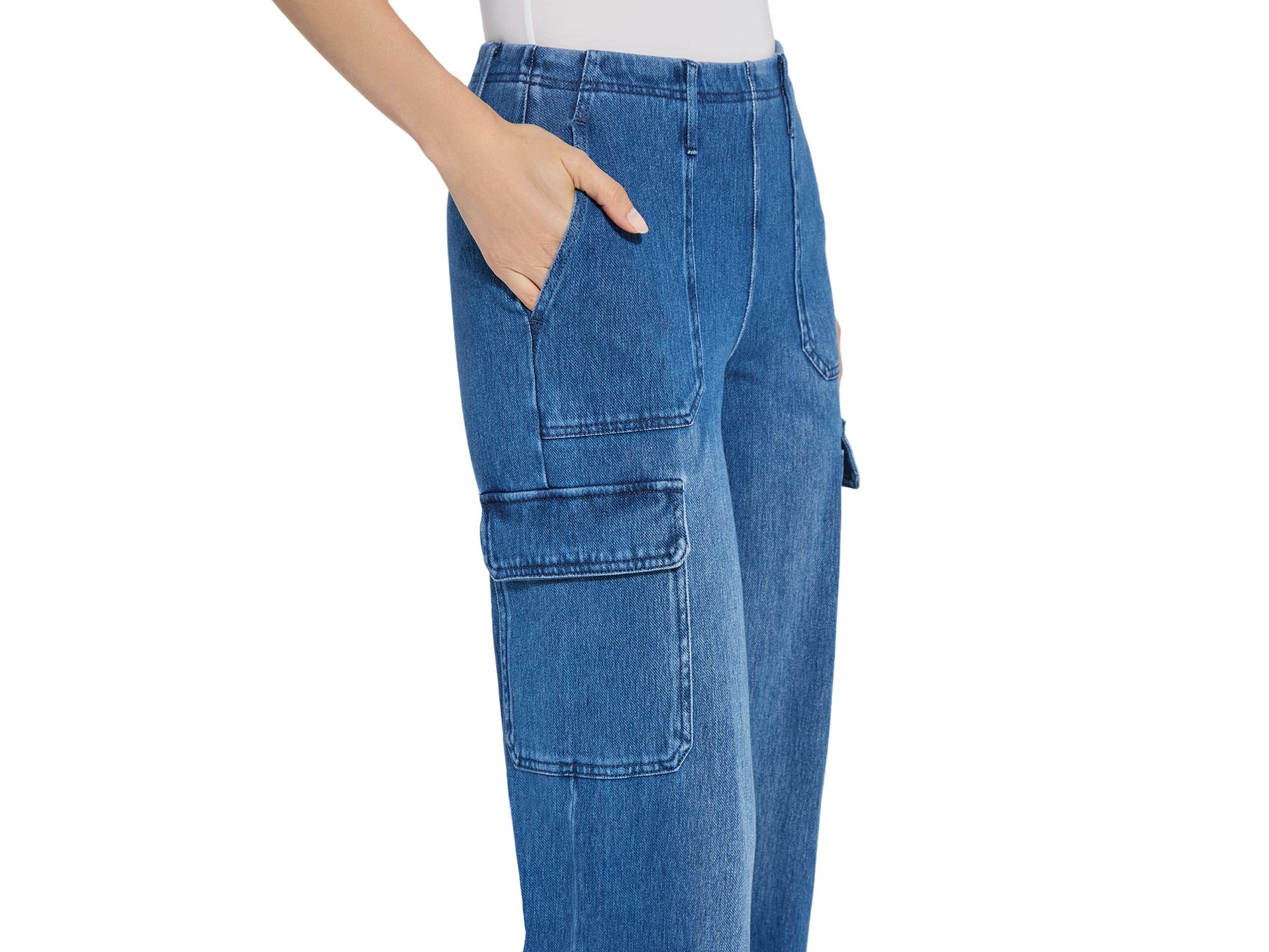 Scout High Rise Cuffed Cargo Jeans in Mid Wash — Image 3