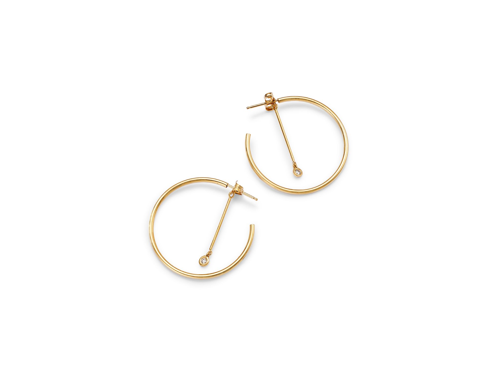 14K Yellow Gold Diamond Dangle Post Front to Back Hoop Earrings — Image 4