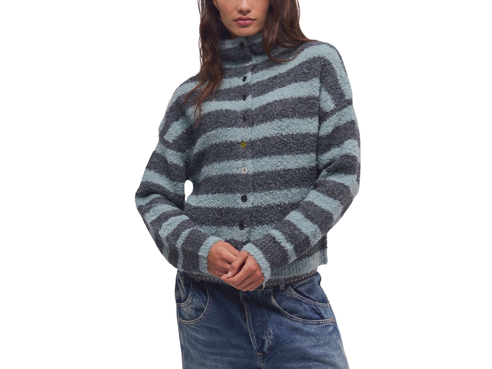 Button Collection Mock Neck Cardigan Sweater