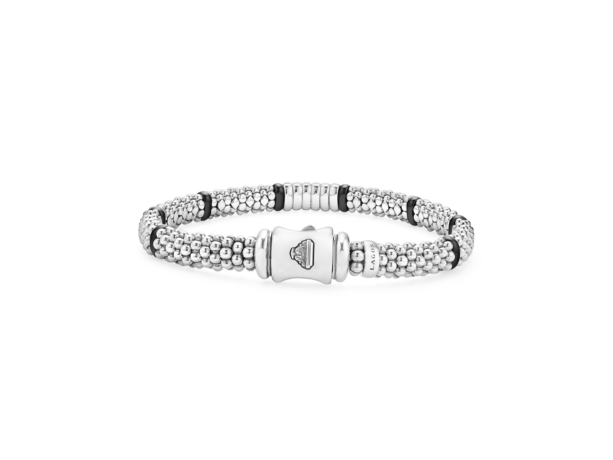 Sterling Silver Black Caviar Diamond & Ceramic Bead Bracelet — Image 4