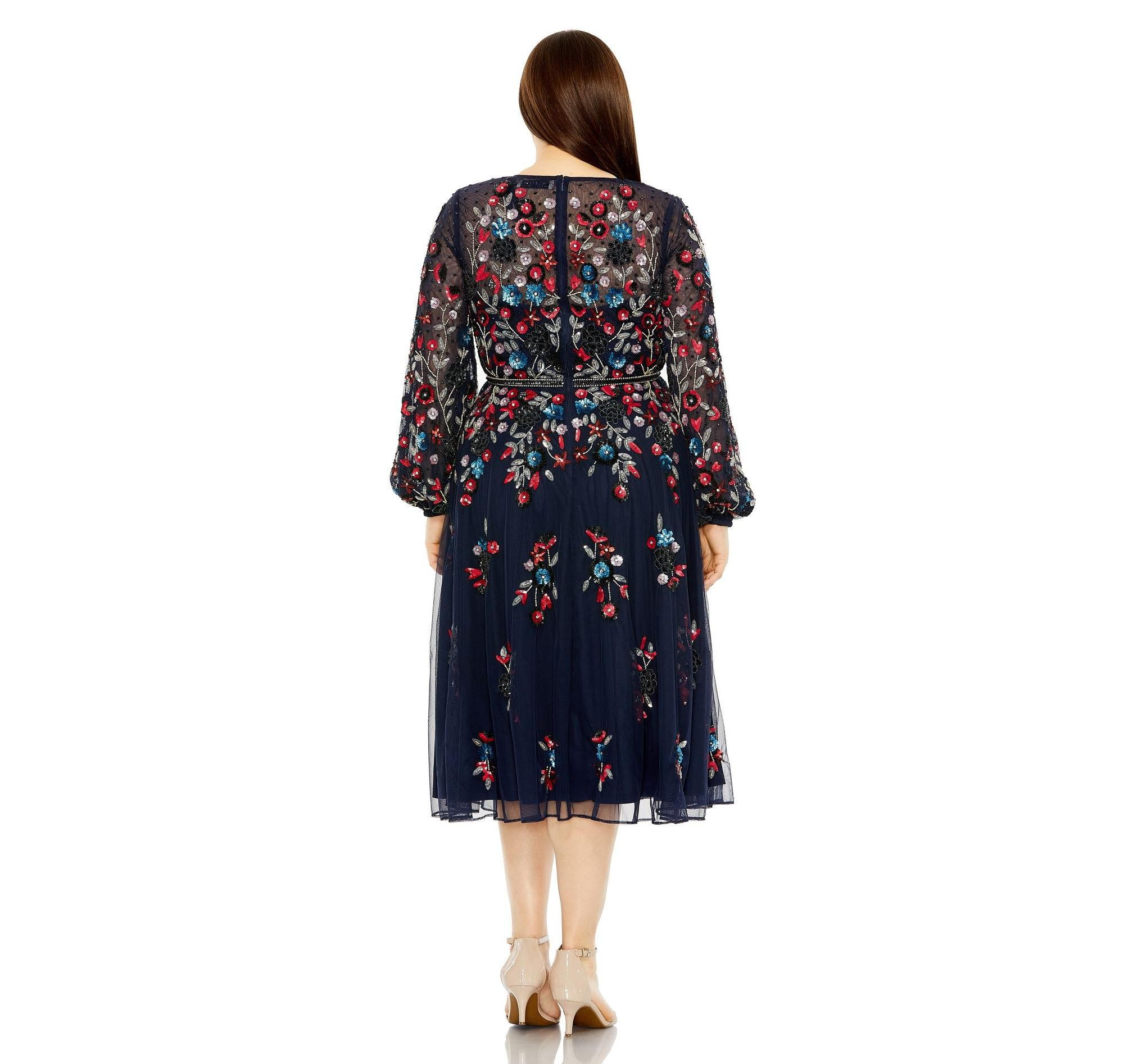 Plus Long Sleeve Beaded Cocktail Dress — Image 3