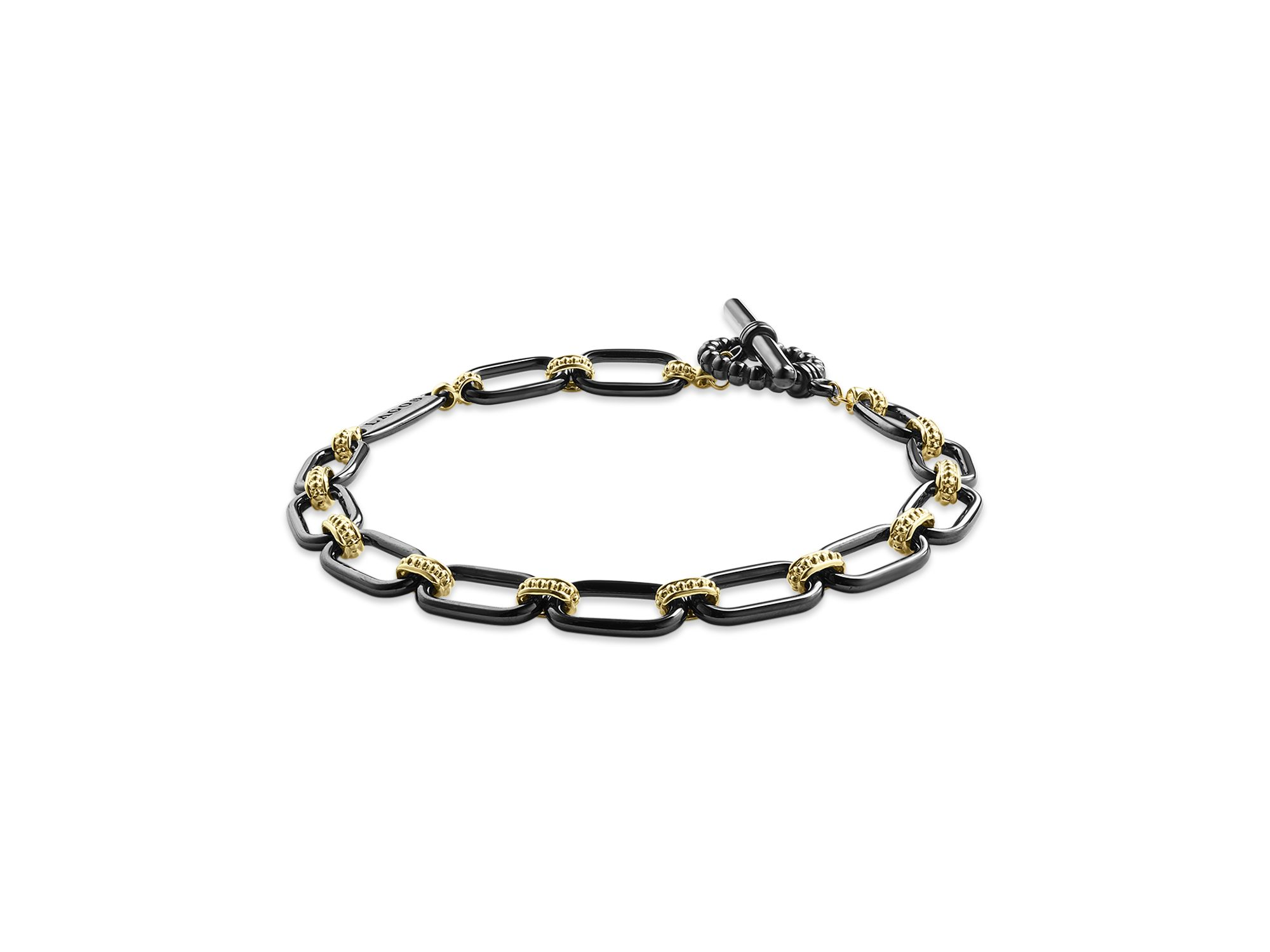 18K Yellow Gold Black Caviar Signature Ceramic Link Toggle Bracelet — Image 4
