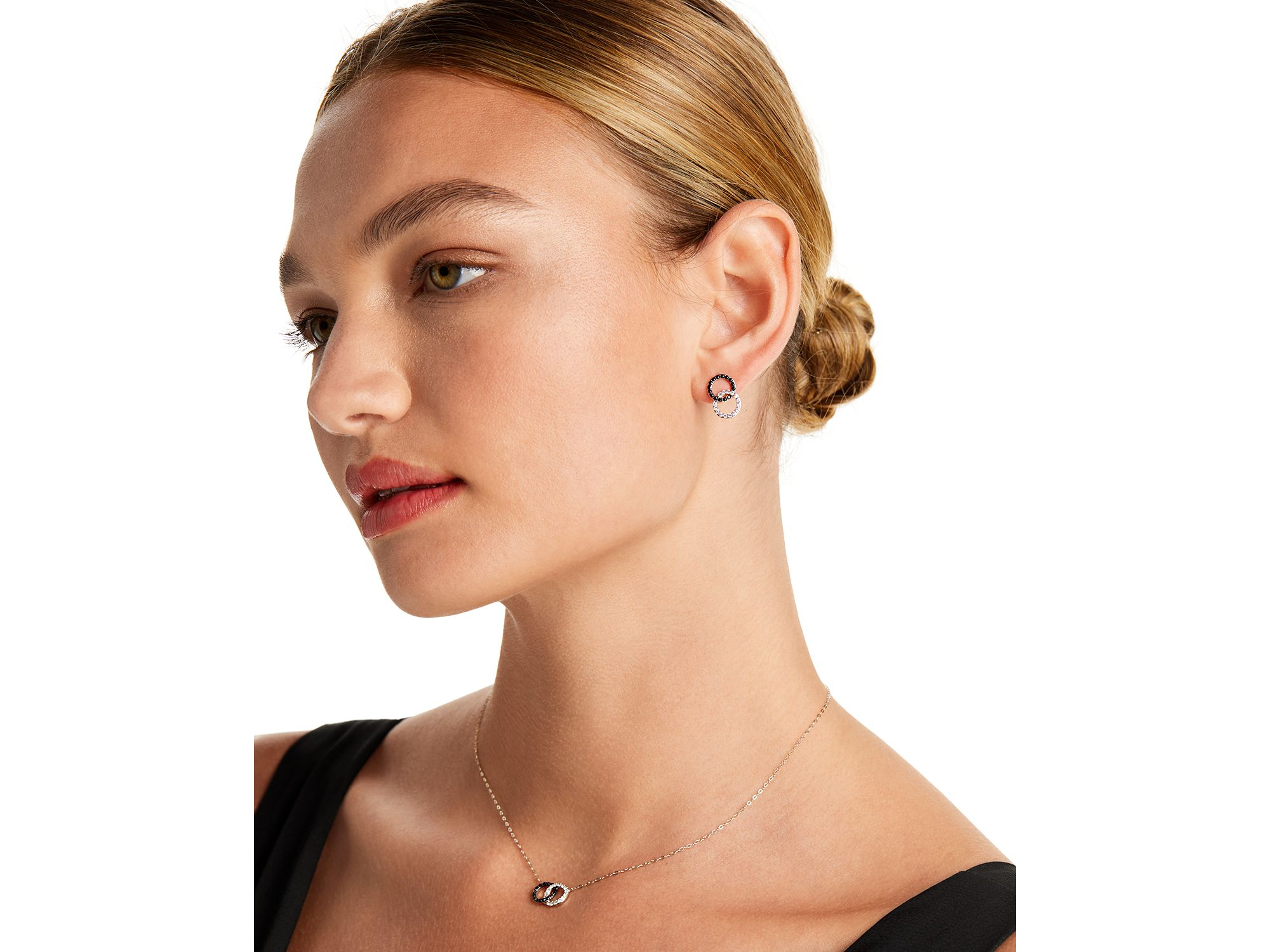 White & Black Diamond Double O Earrings in 14K White Gold, 0.50 tcw - 150th Anniversary Exclusive — Image 3