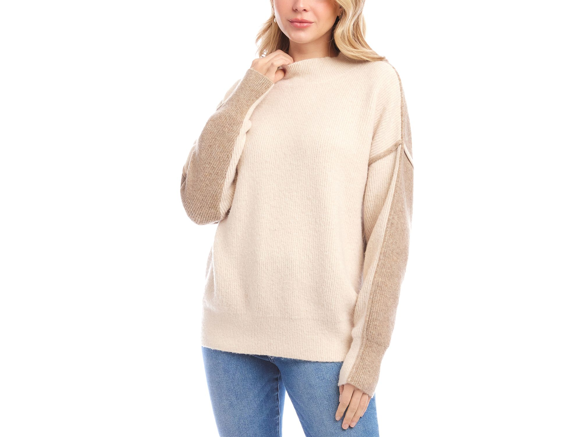 Colorblocked Mock Neck Sweater — Image 3