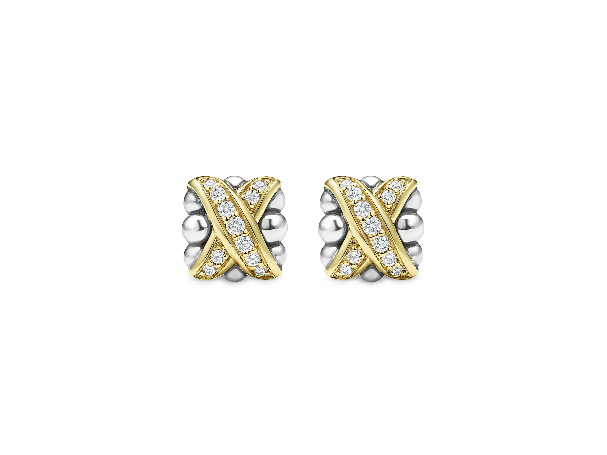 18K Yellow Gold & Sterling Silver Embrace Diamond X Bead Stud Earrings — Image 3