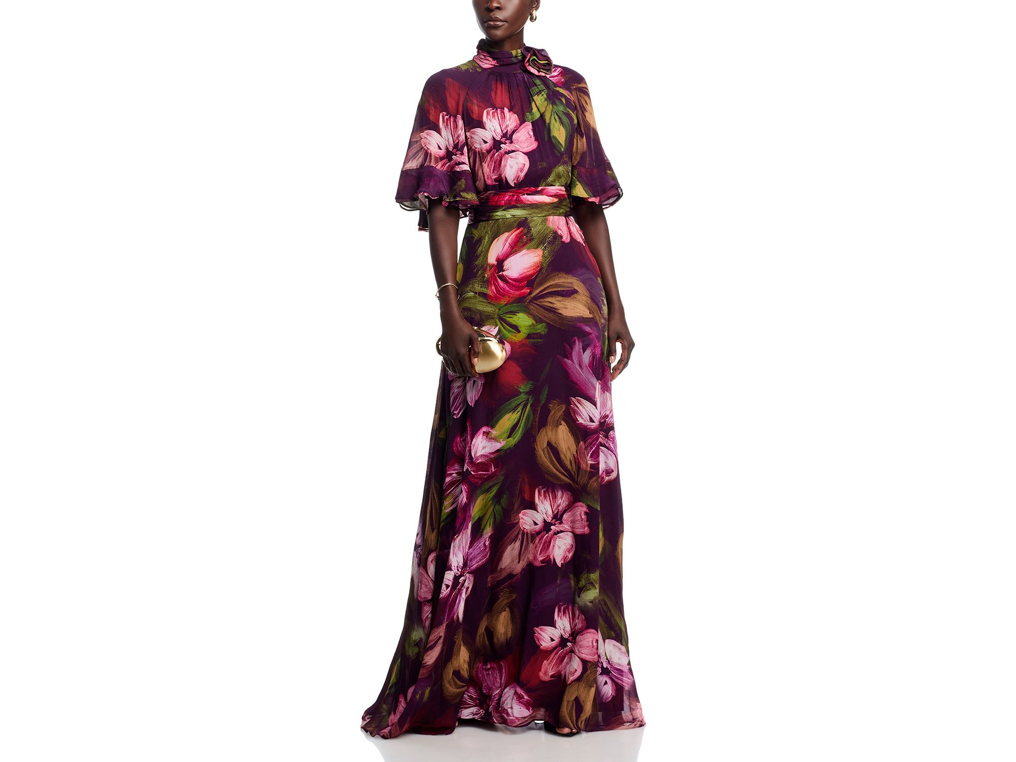 Floral Flutter Sleeve Mock Neck Gown — Image 3