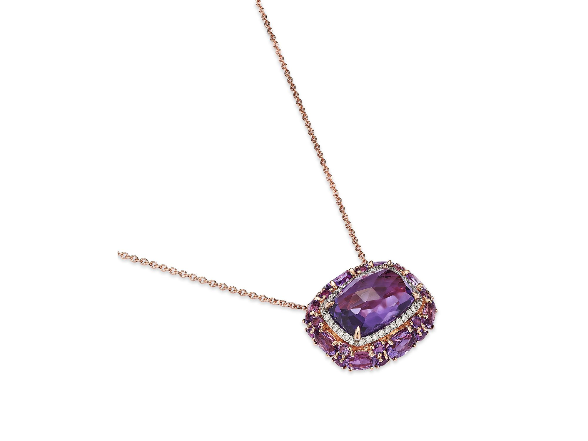 Amethyst & Diamond Halo Pendant Necklace in 14K Rose Gold, 18" — Image 3
