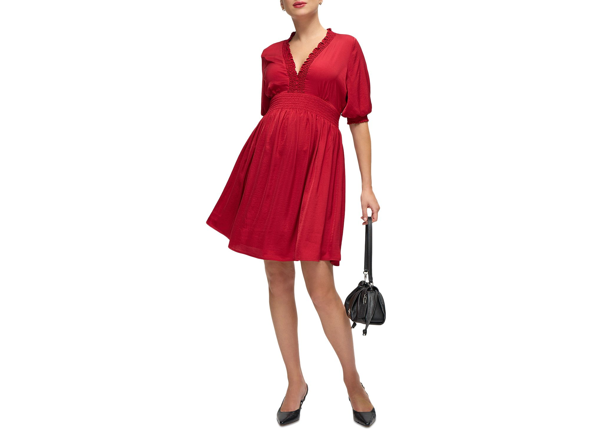 Deep V Smocked Maternity Dress — Image 4