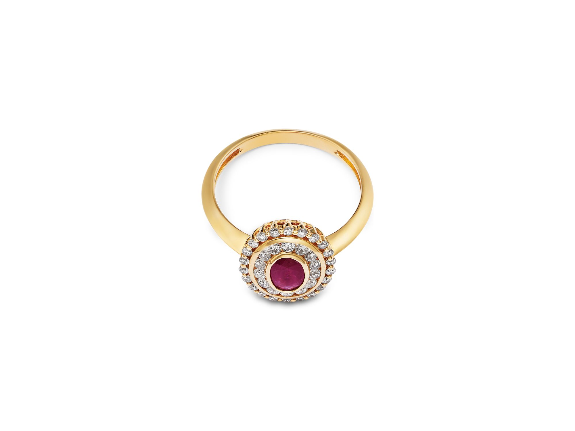 Ruby & Diamond Oval Halo Ring in 14K Yellow Gold — Image 3