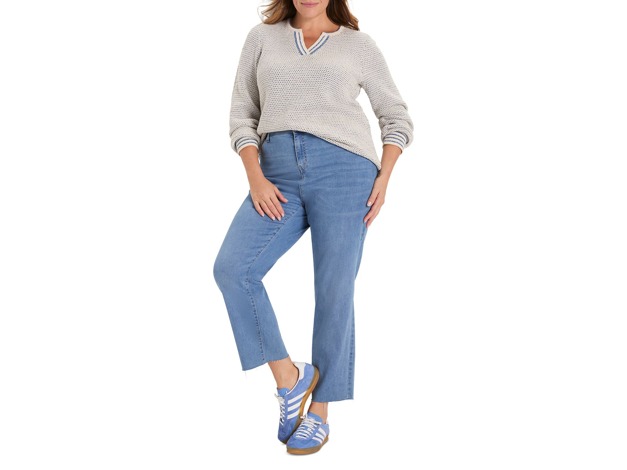 Tuck Texture Split Neck Sweater — Image 4