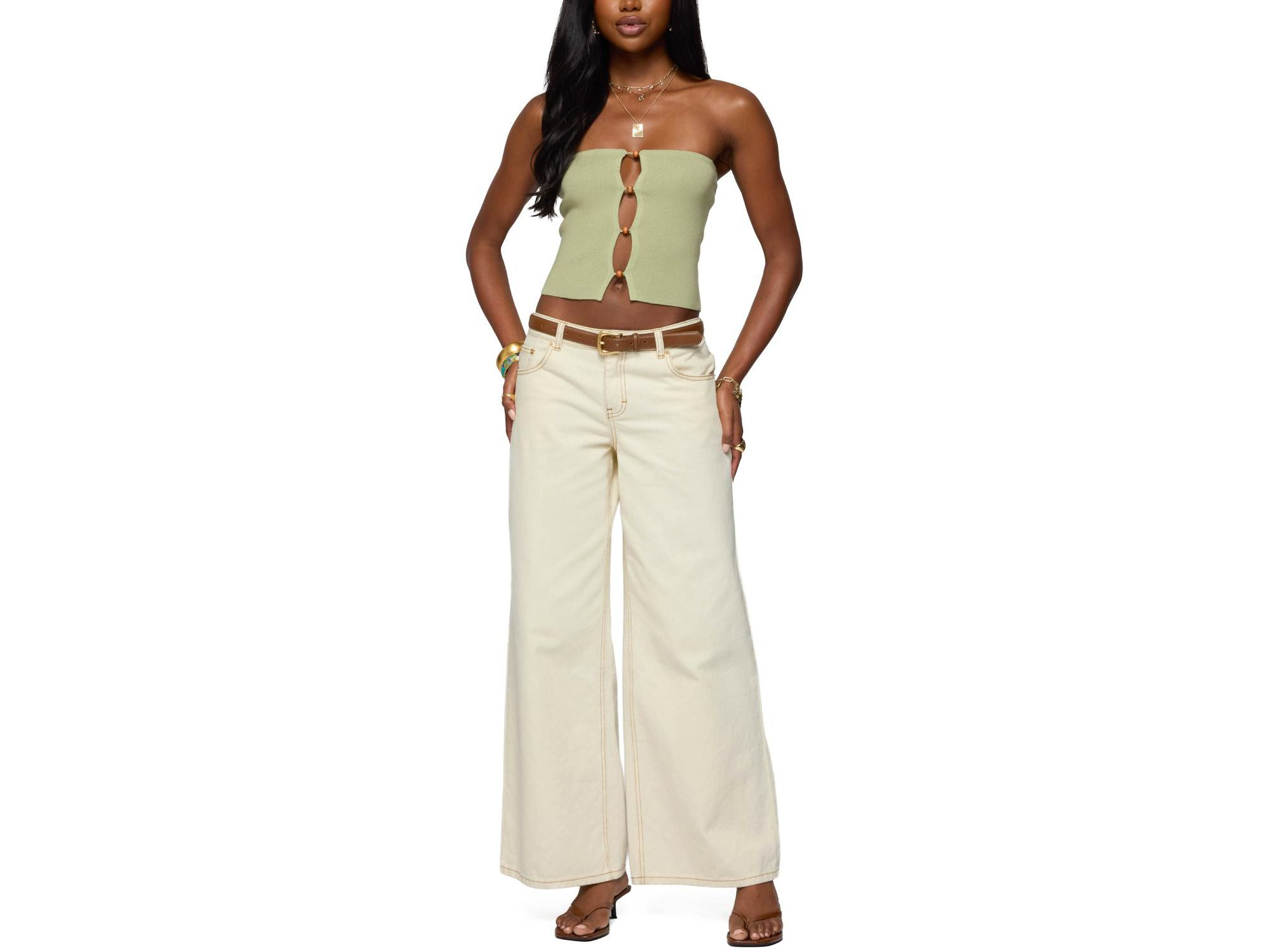 Bead Cut Out Strapless Knit Top — Image 3