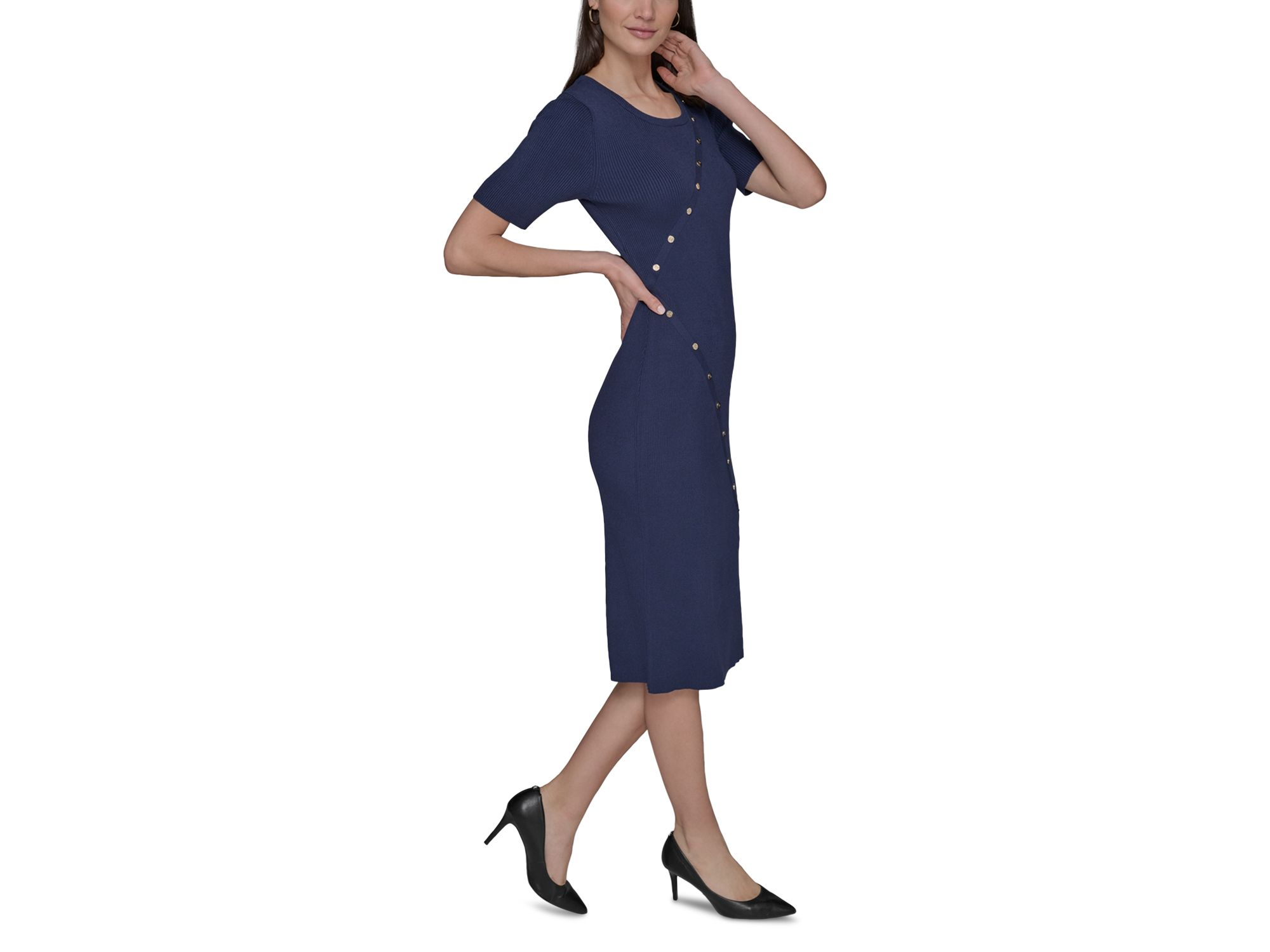 Button Trim Sweater Dress — Image 5