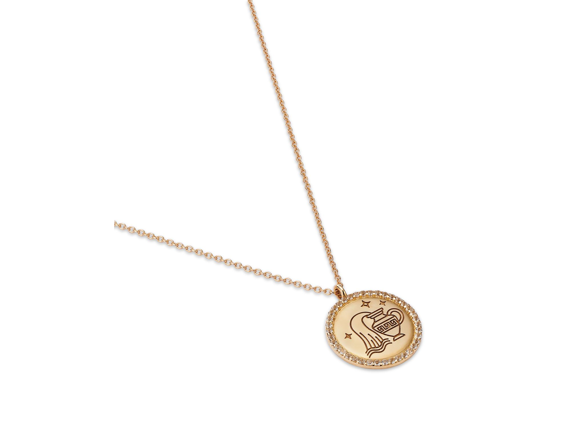 14K Yellow Gold White Topaz Zodiac Pendant Necklace, 16-18" — Image 3