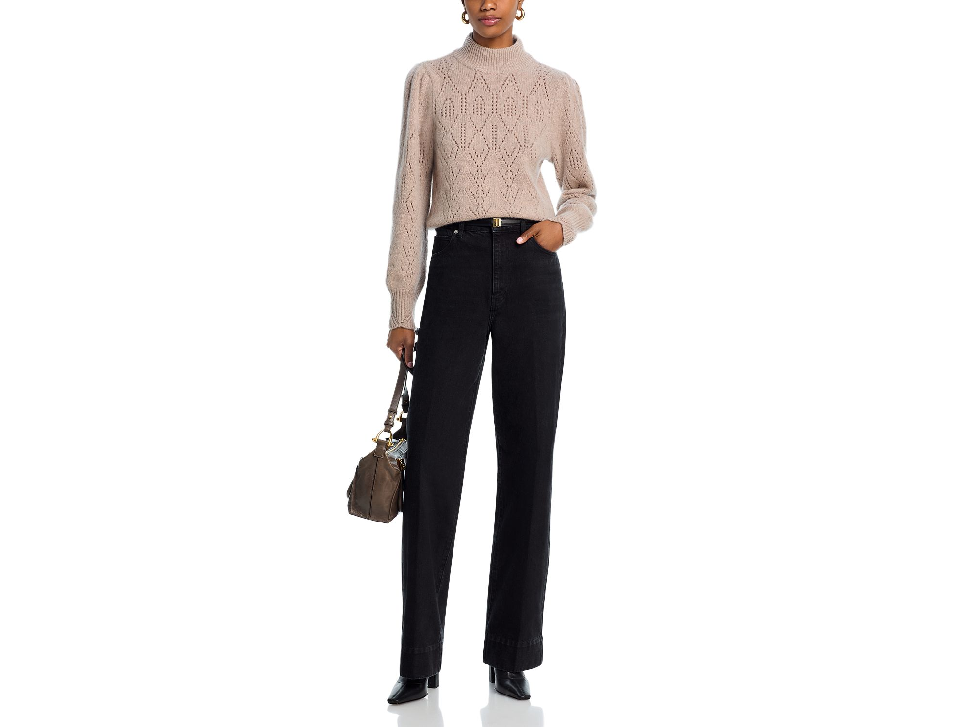 100% Cashmere Pointelle Mock Neck Sweater - Exclusive — Image 4