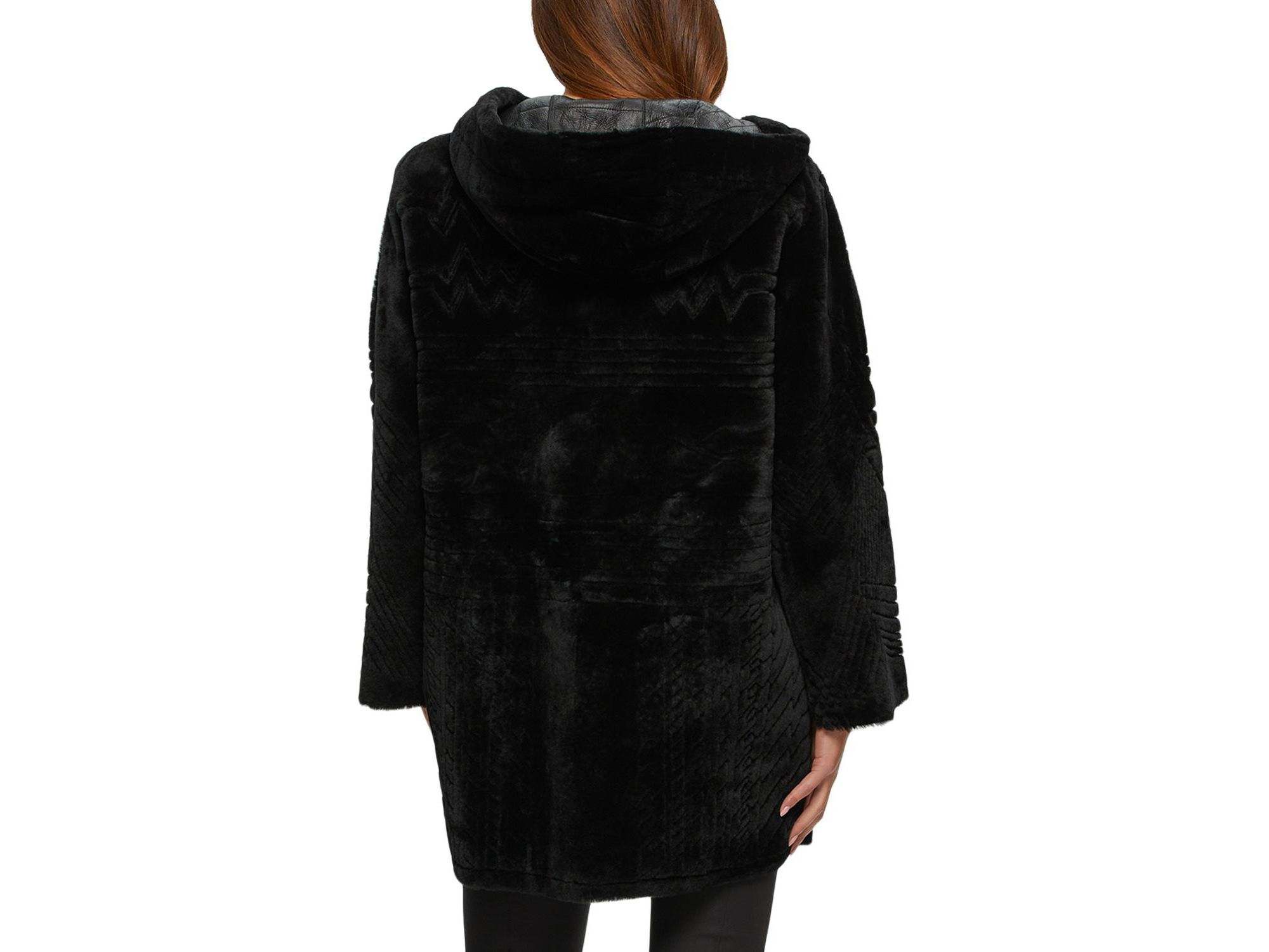 Reversible Shearling Parka Coat with Grooved Pattern — Image 7