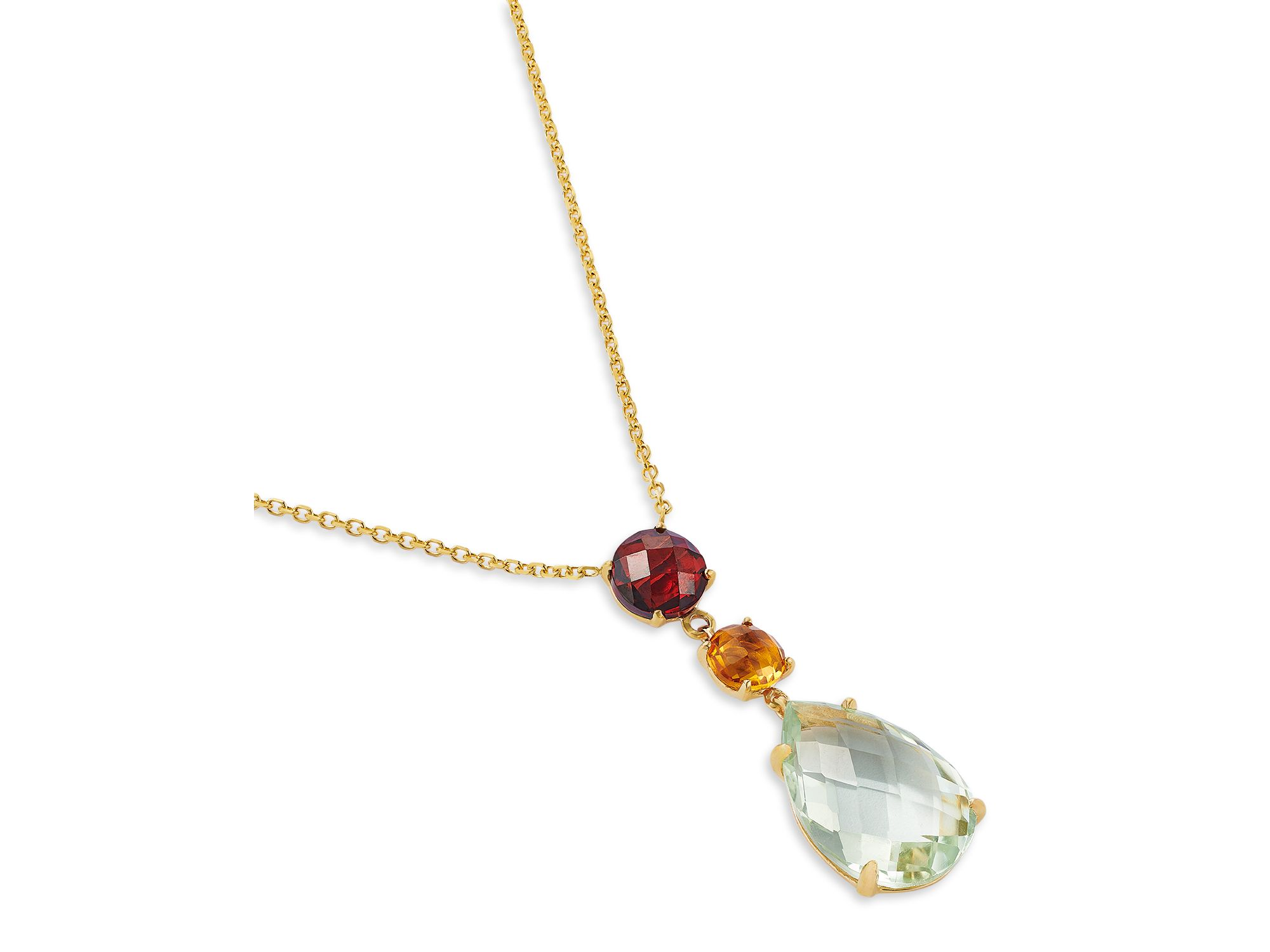 Prasiolite, Citrine & Garnet Pendant Necklace in 14K Yellow Gold, 16" — Image 3