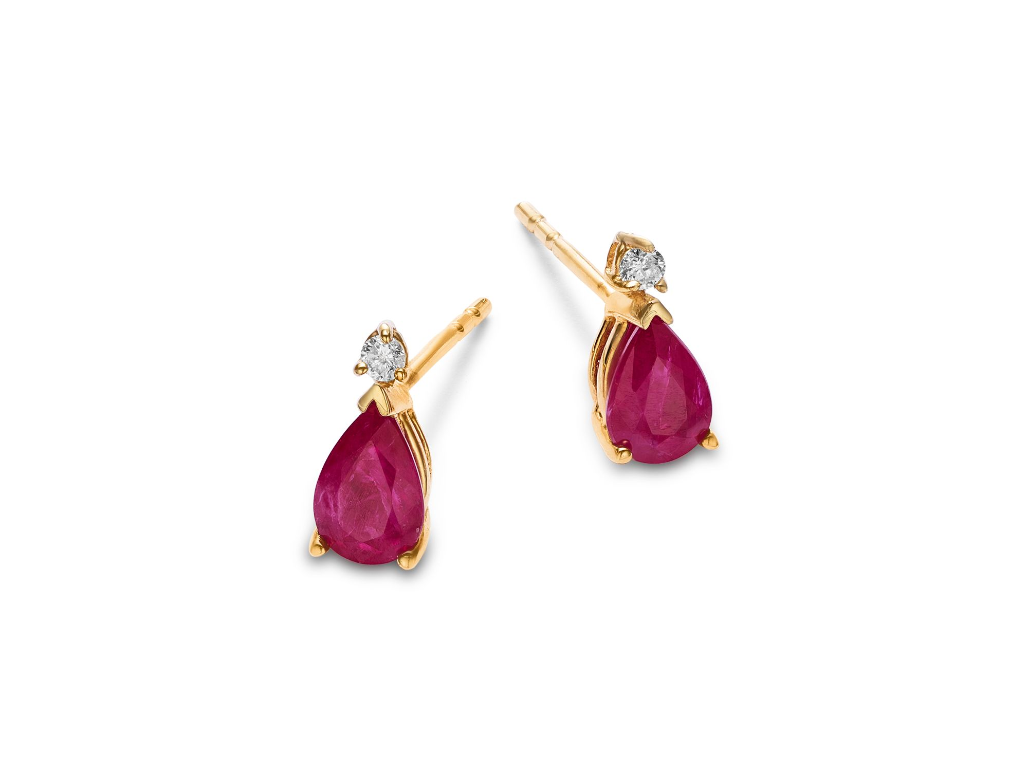 Stone & Diamond Pear Stud Earrings in 14K Yellow Gold — Image 3