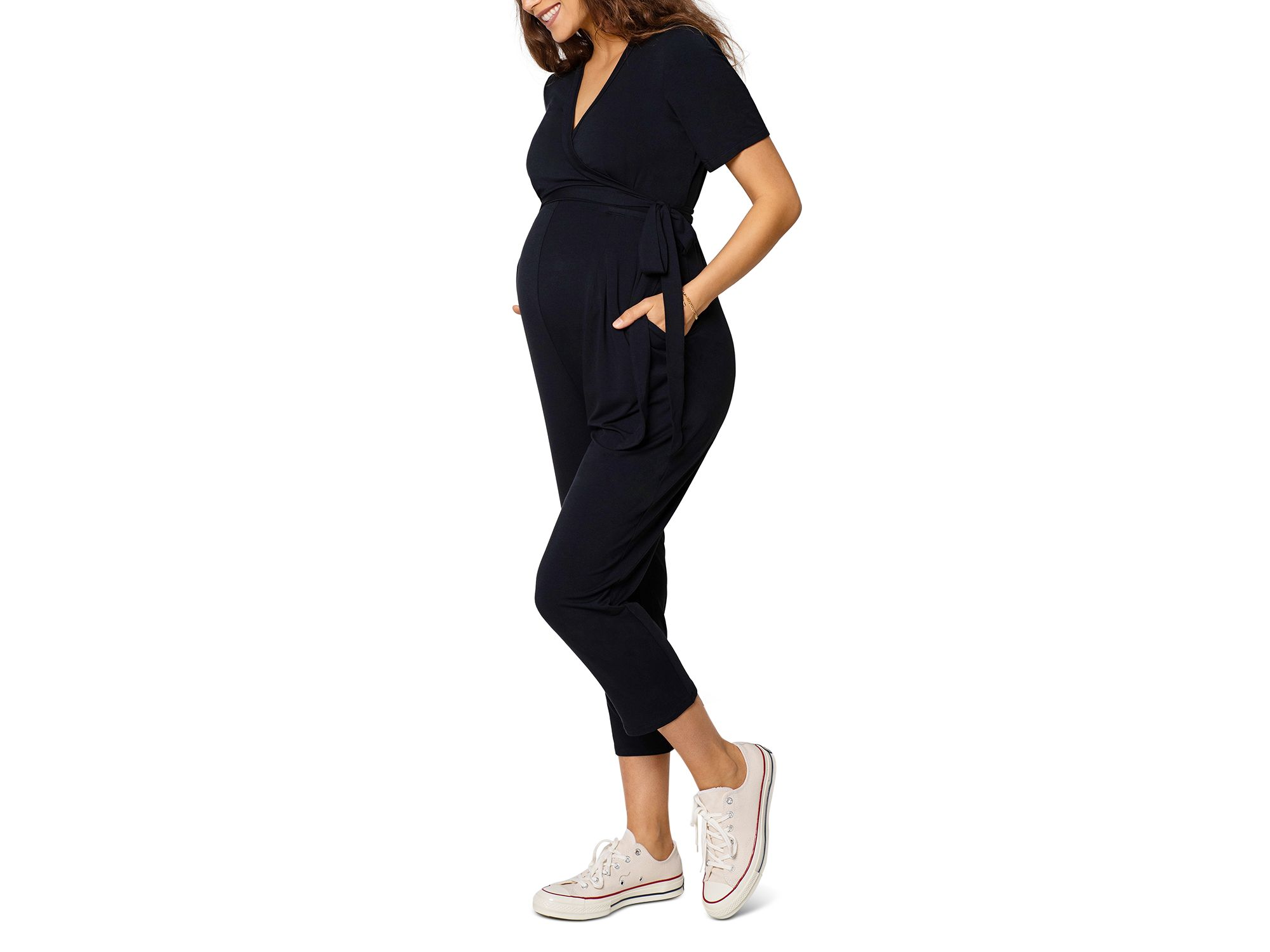Maternity Short Sleeve Knit Jumpsuit — Image 3